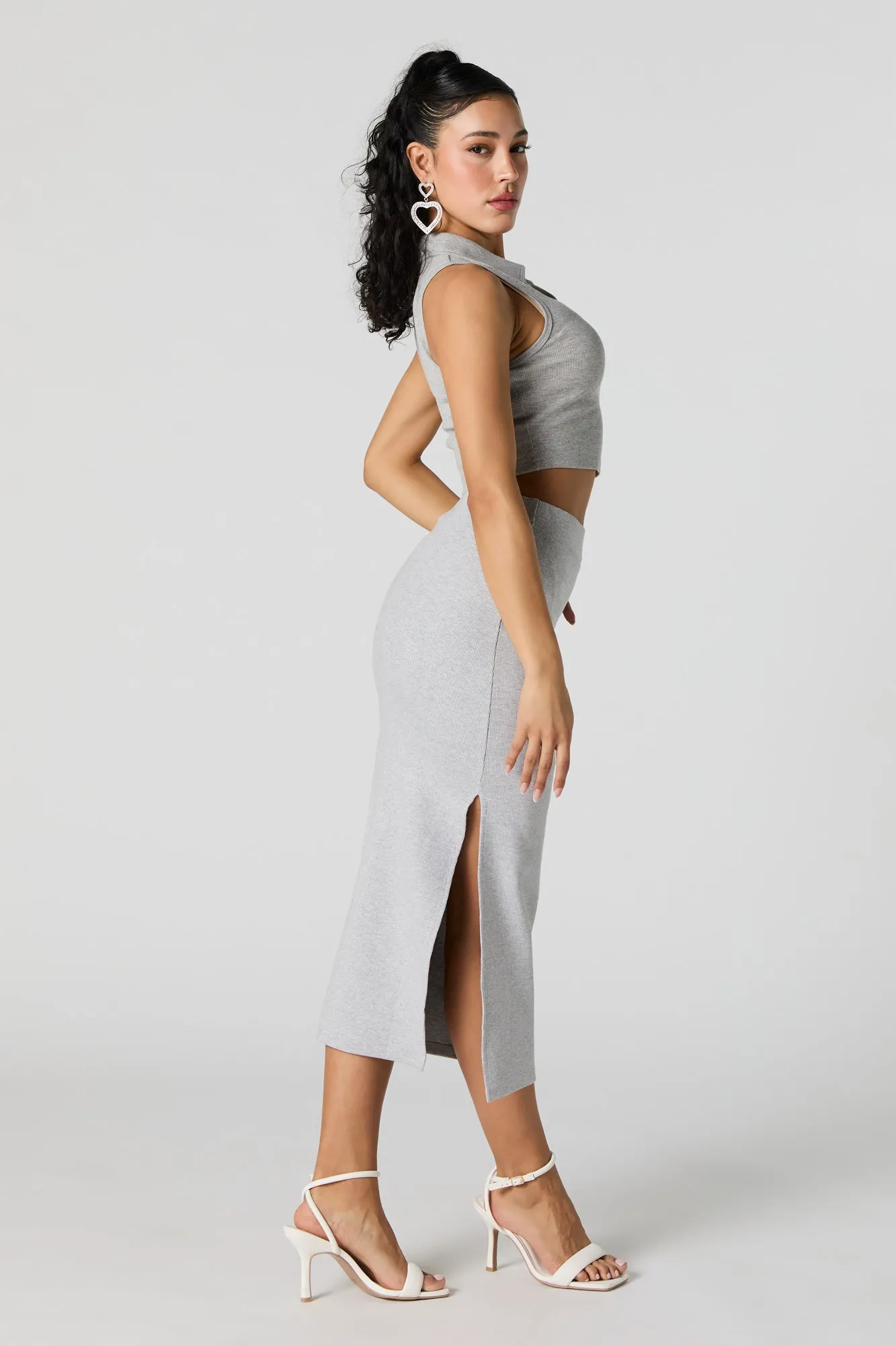Ribbed Side Slit Midi Skirt sold by Urban Planet product image thumbnail 2