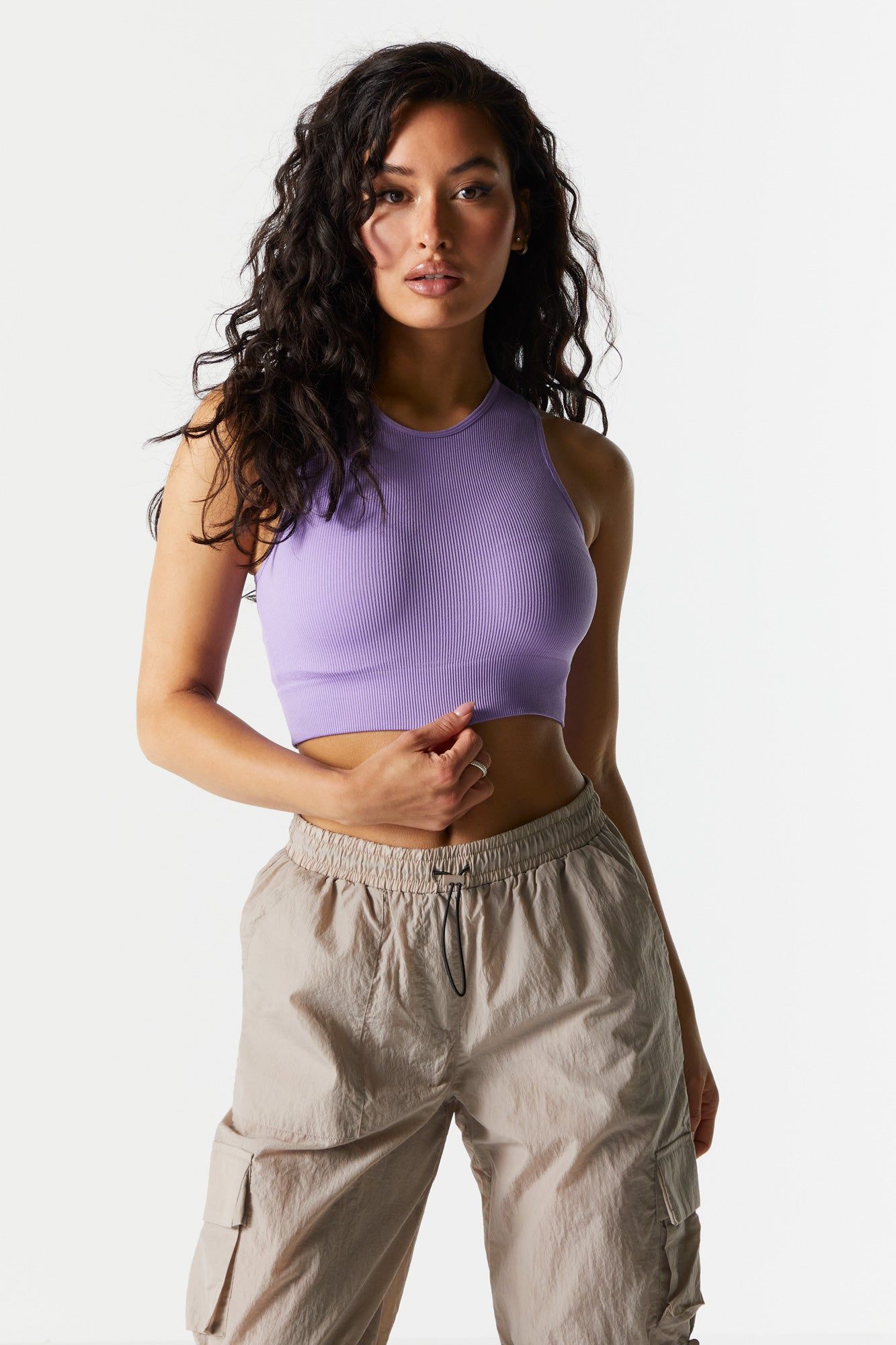 Seamless High-Neck Ribbed Crop Tank sold by Urban Planet product image thumbnail 10
