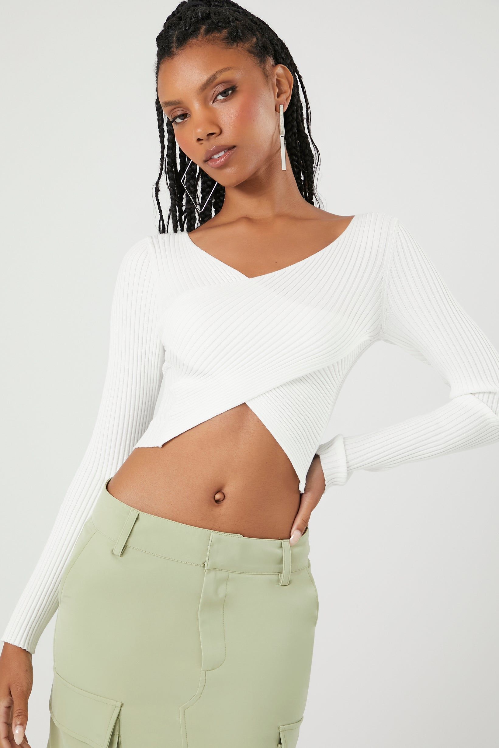 Ribbed Knit Crossover Crop Top sold by Urban Planet