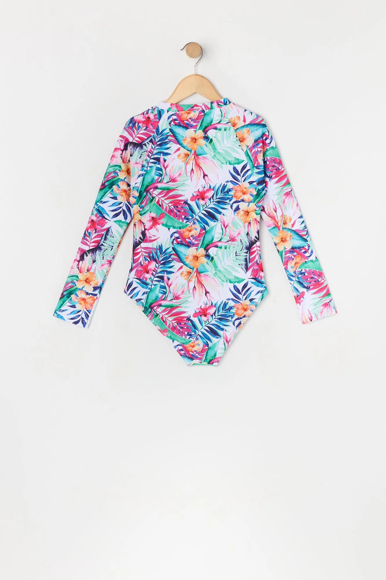 Girls Tropical Print One Piece Rashguard Swimsuit sold by Urban Planet product image thumbnail 2