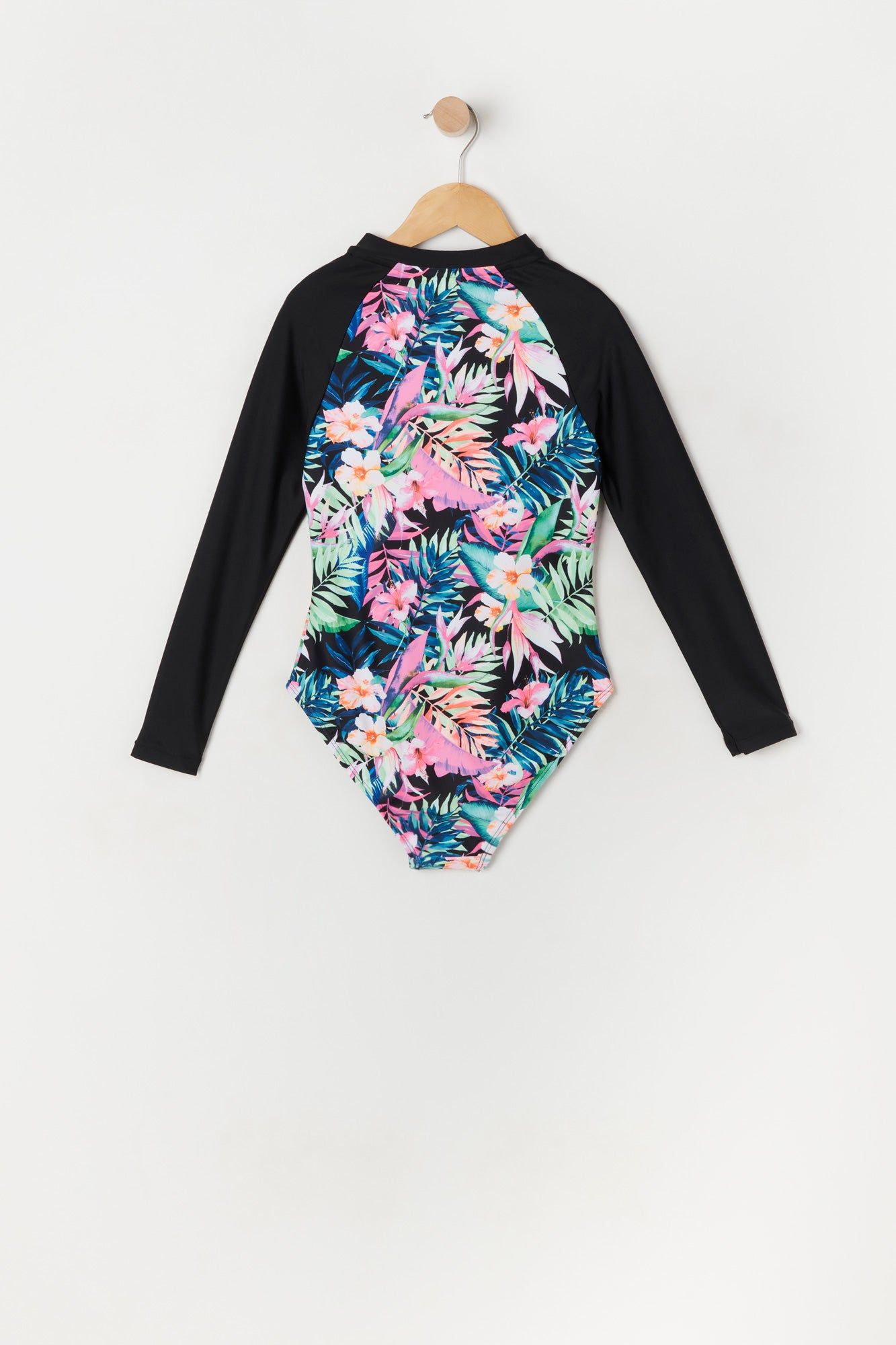 Girls Tropical Print Front Zip Rashguard One Piece Swimsuit sold by Urban Planet product image thumbnail 2