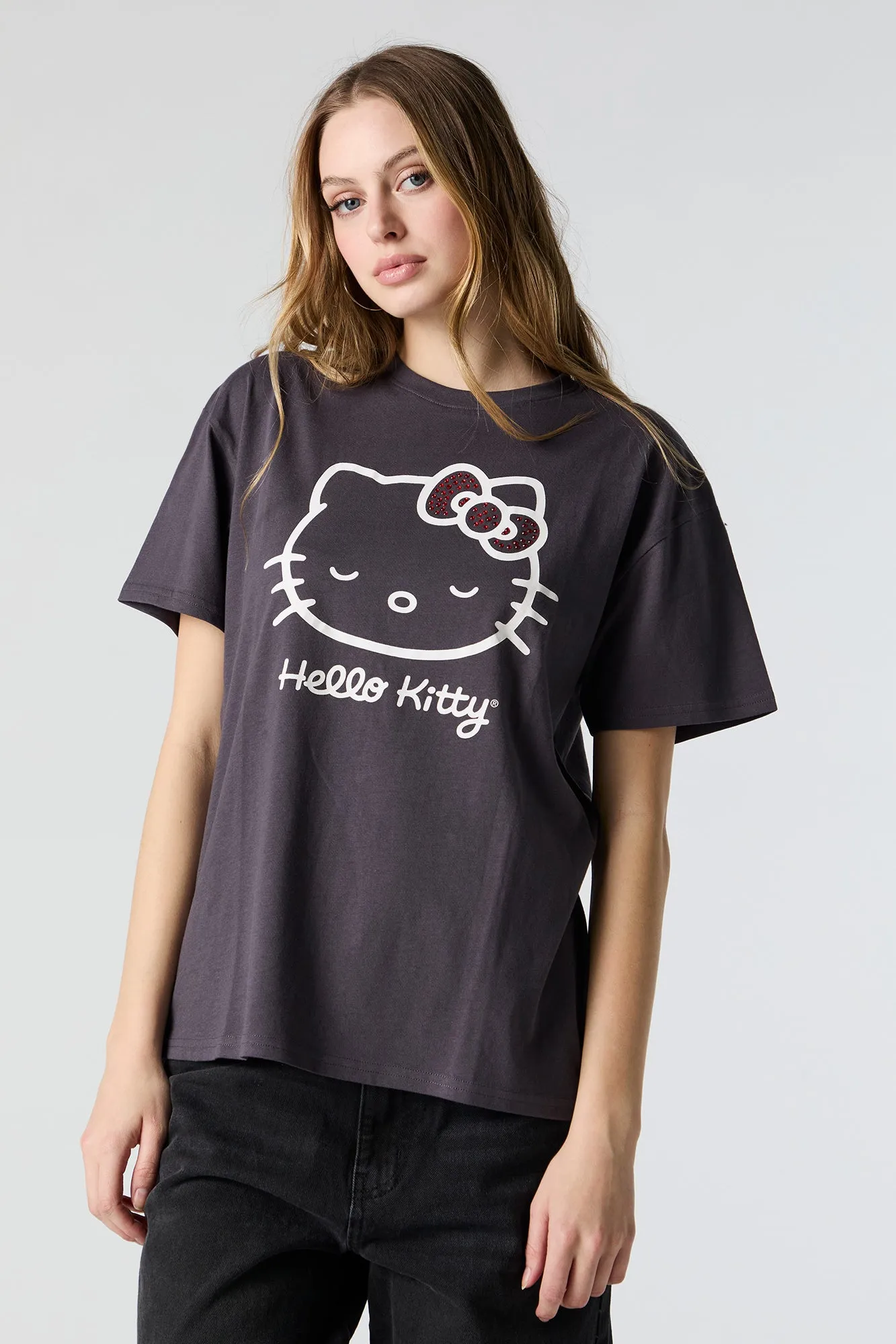 Hello Kitty Rhinestone Graphic Boyfriend T-Shirt sold by Urban Planet
