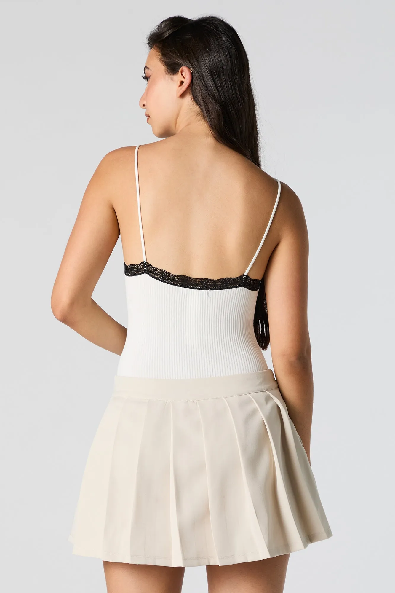 Seamless Ribbed V-Neck Lace Trim Bodysuit sold by Urban Planet product image thumbnail 4