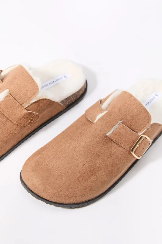 Mules en similifourrure avec semelle de liège sold by Urban Planet