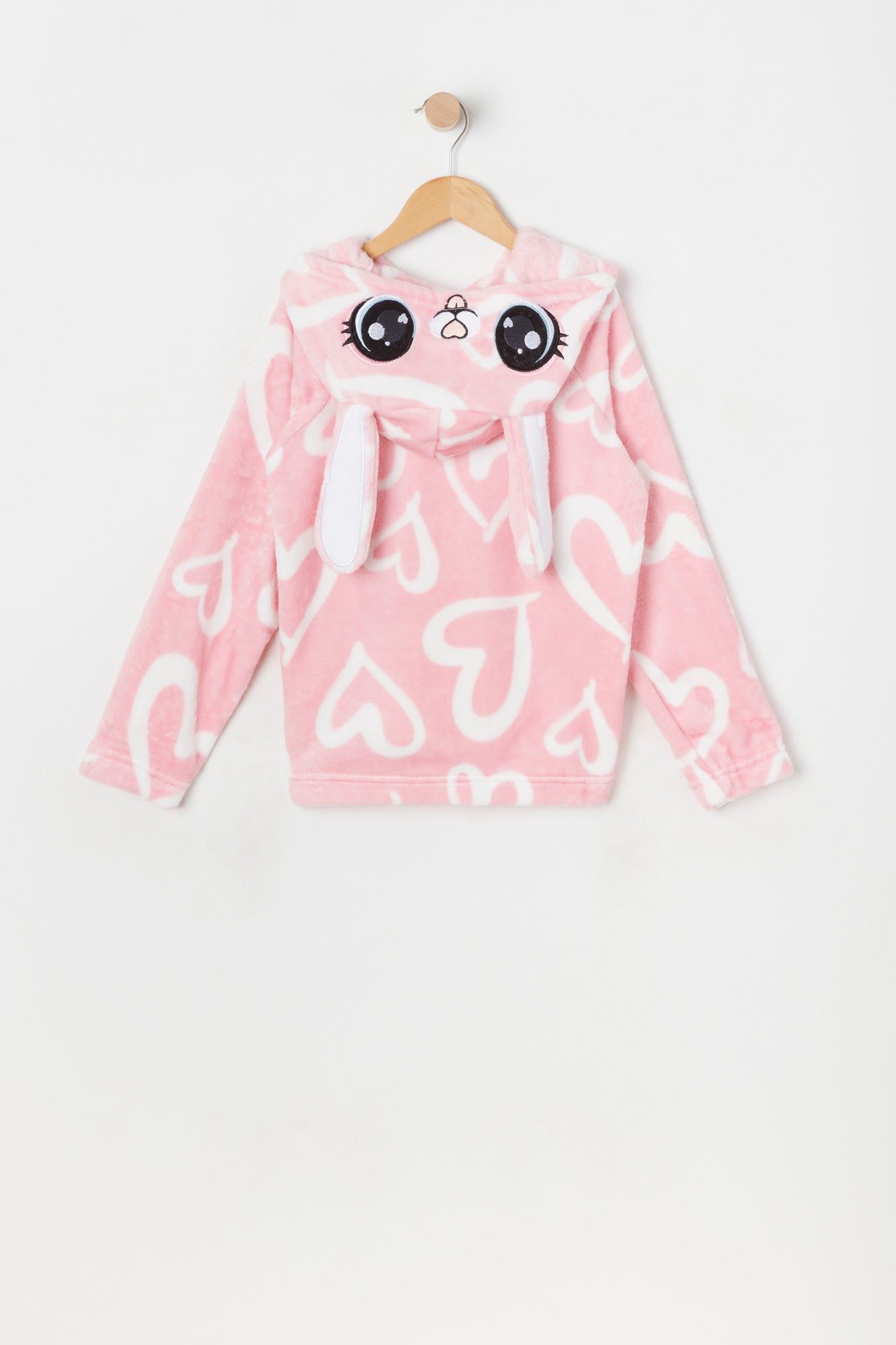 Girls Plush Heart Print Bunny Critter Hoodie sold by Urban Planet product image thumbnail 2