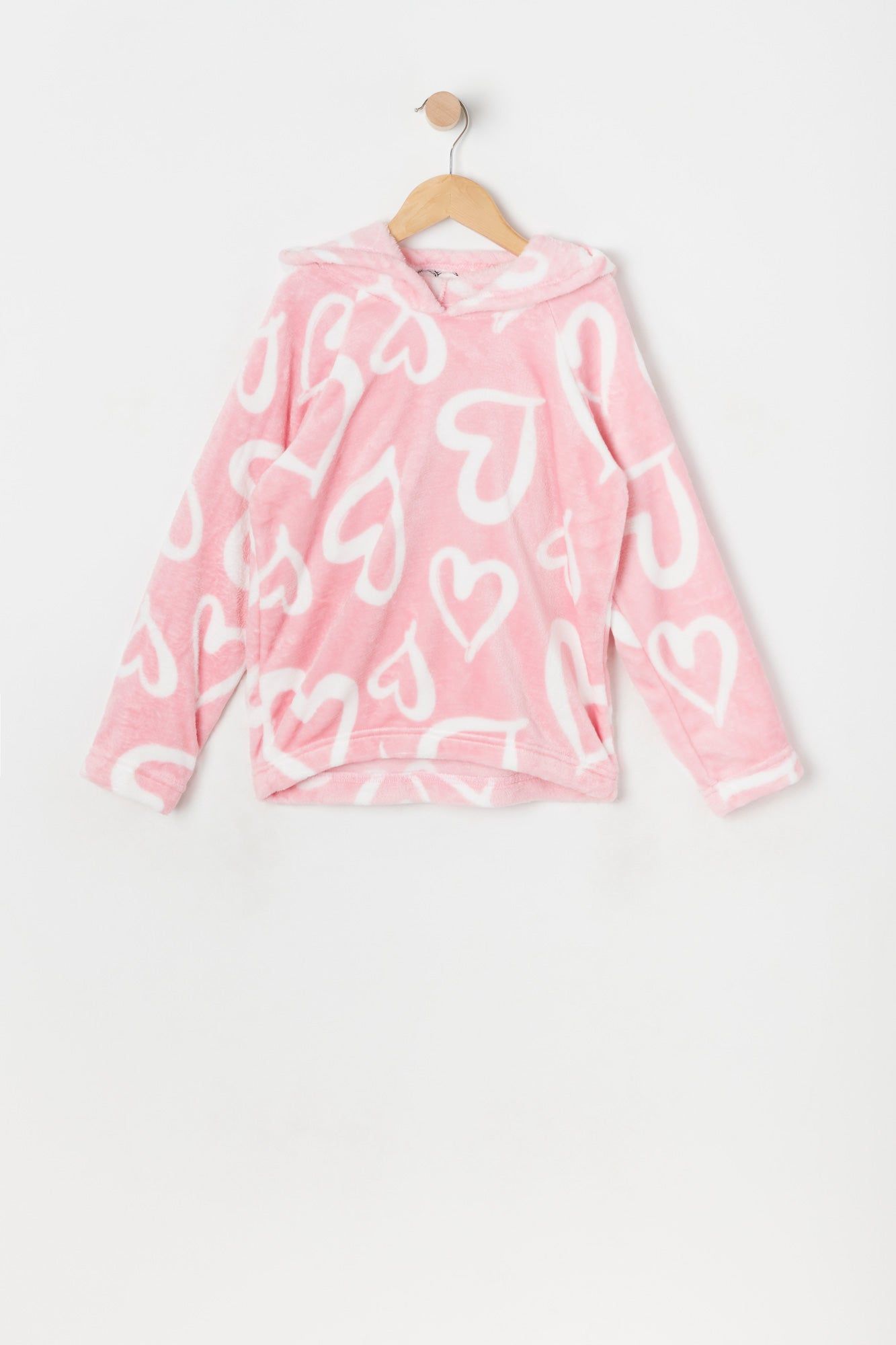 Girls Plush Heart Print Bunny Critter Hoodie sold by Urban Planet product image thumbnail 3