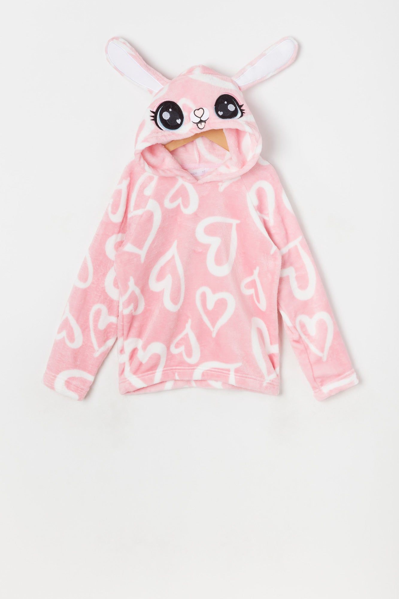 Girls Plush Heart Print Bunny Critter Hoodie sold by Urban Planet