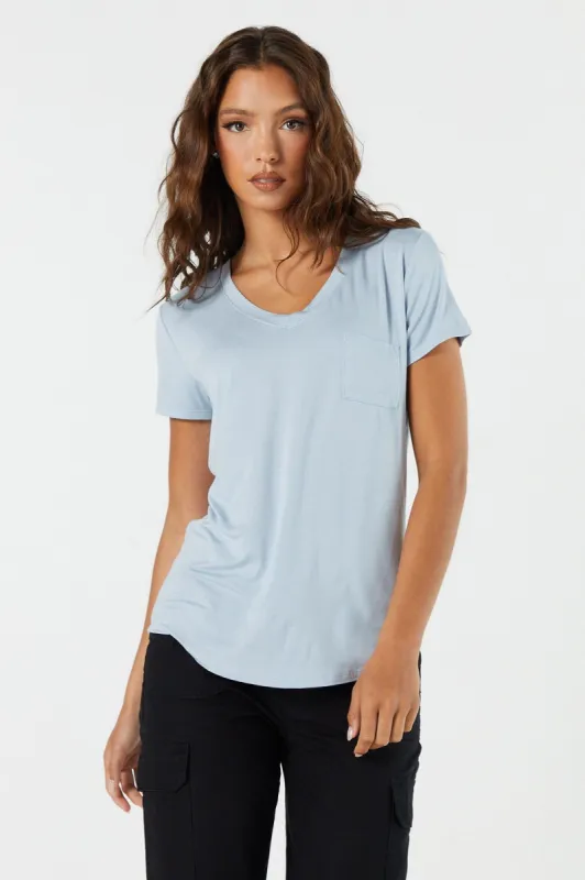 Coloured Relaxed V-Neck Pocket T-Shirt sold by Urban Planet