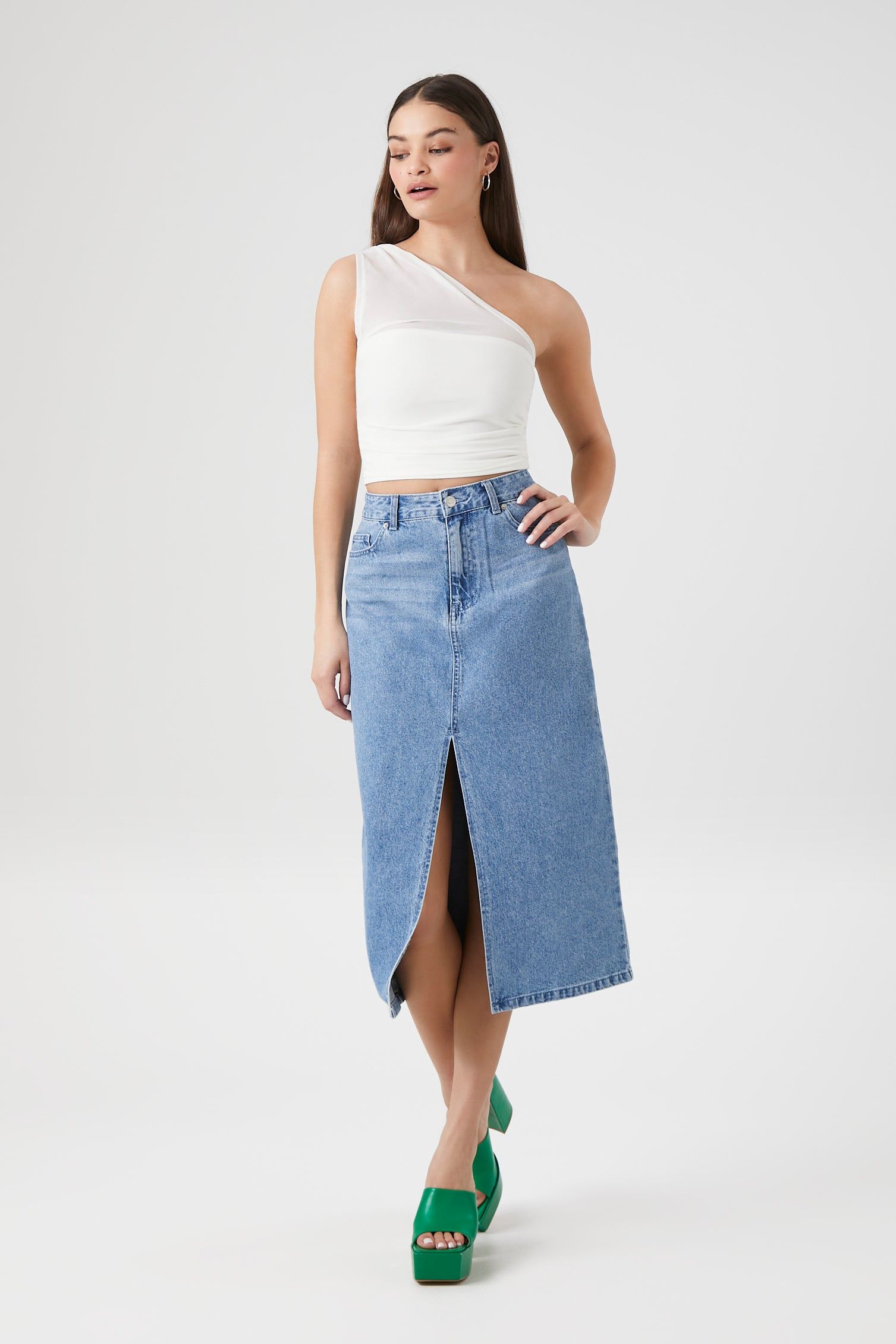 Denim Maxi Skirt sold by Urban Planet