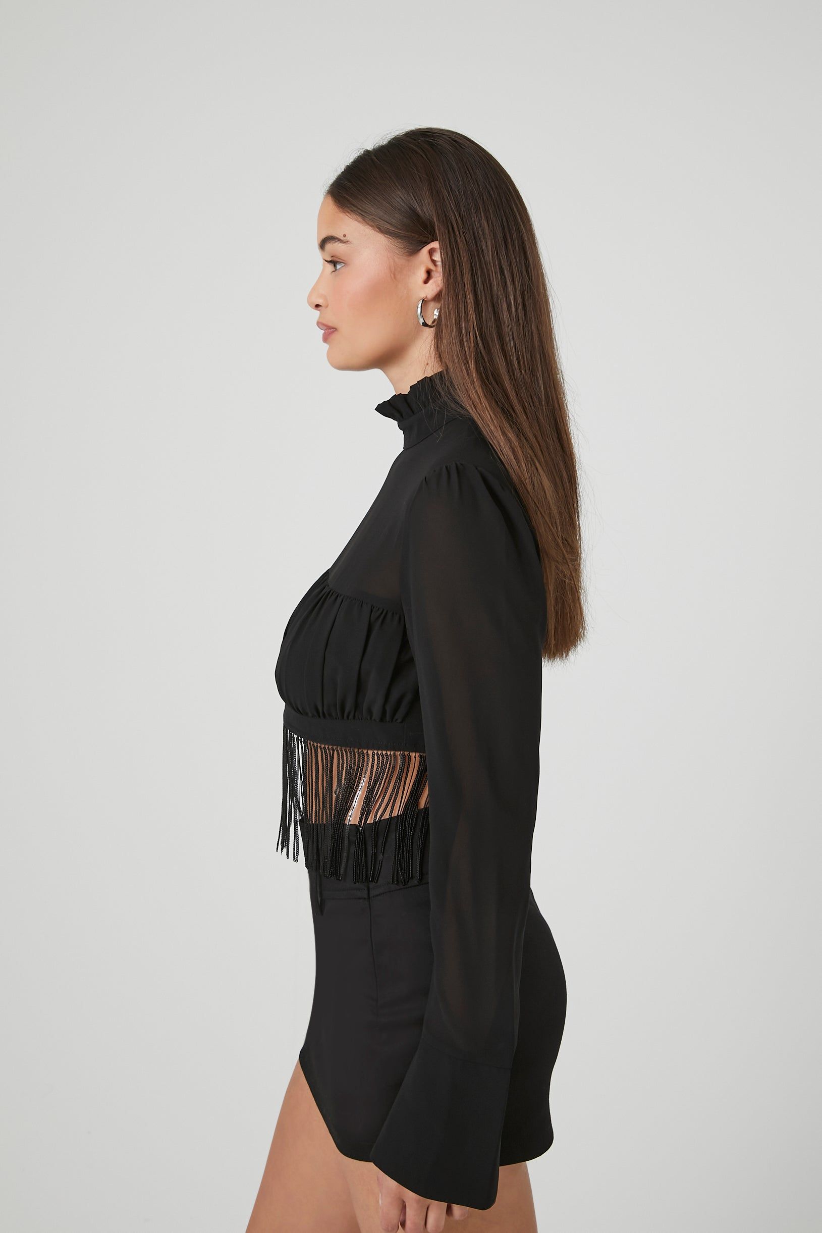 Haut court en chiffon avec col châle et franges sold by Urban Planet product image thumbnail 3