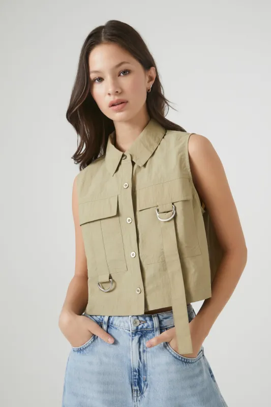 D-Ring Sleeveless Button-Up Top sold by Urban Planet