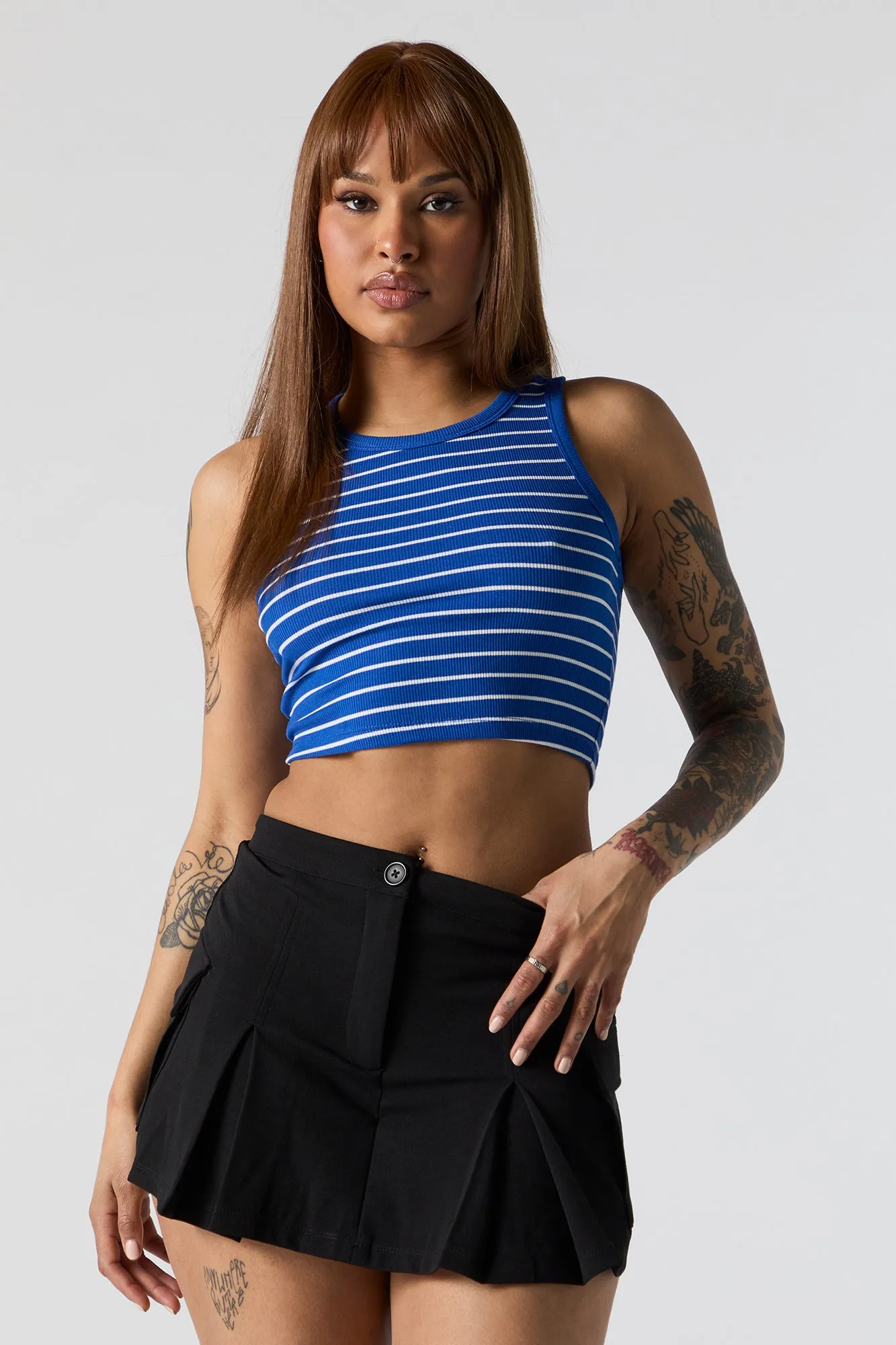 Débardeur côtelé court rayé à col montant sold by Urban Planet