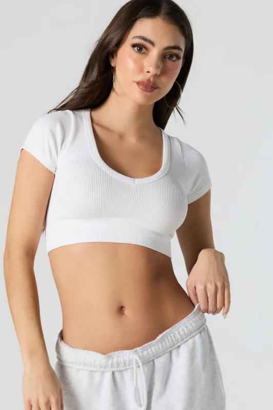 Seamless Ribbed V-Neck Ultra Cropped T-Shirt sold by Urban Planet