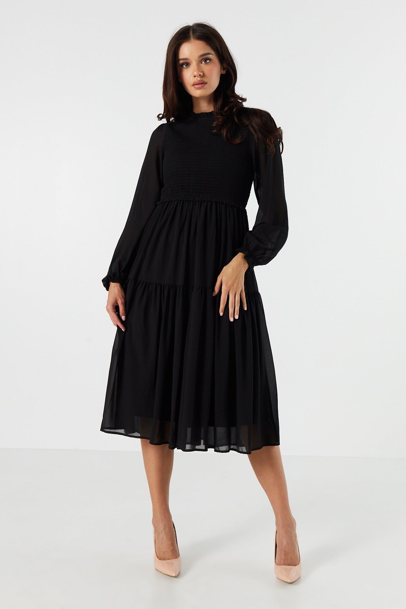Smocked Tiered Long Sleeve Maxi Dress sold by Urban Planet product image thumbnail 4