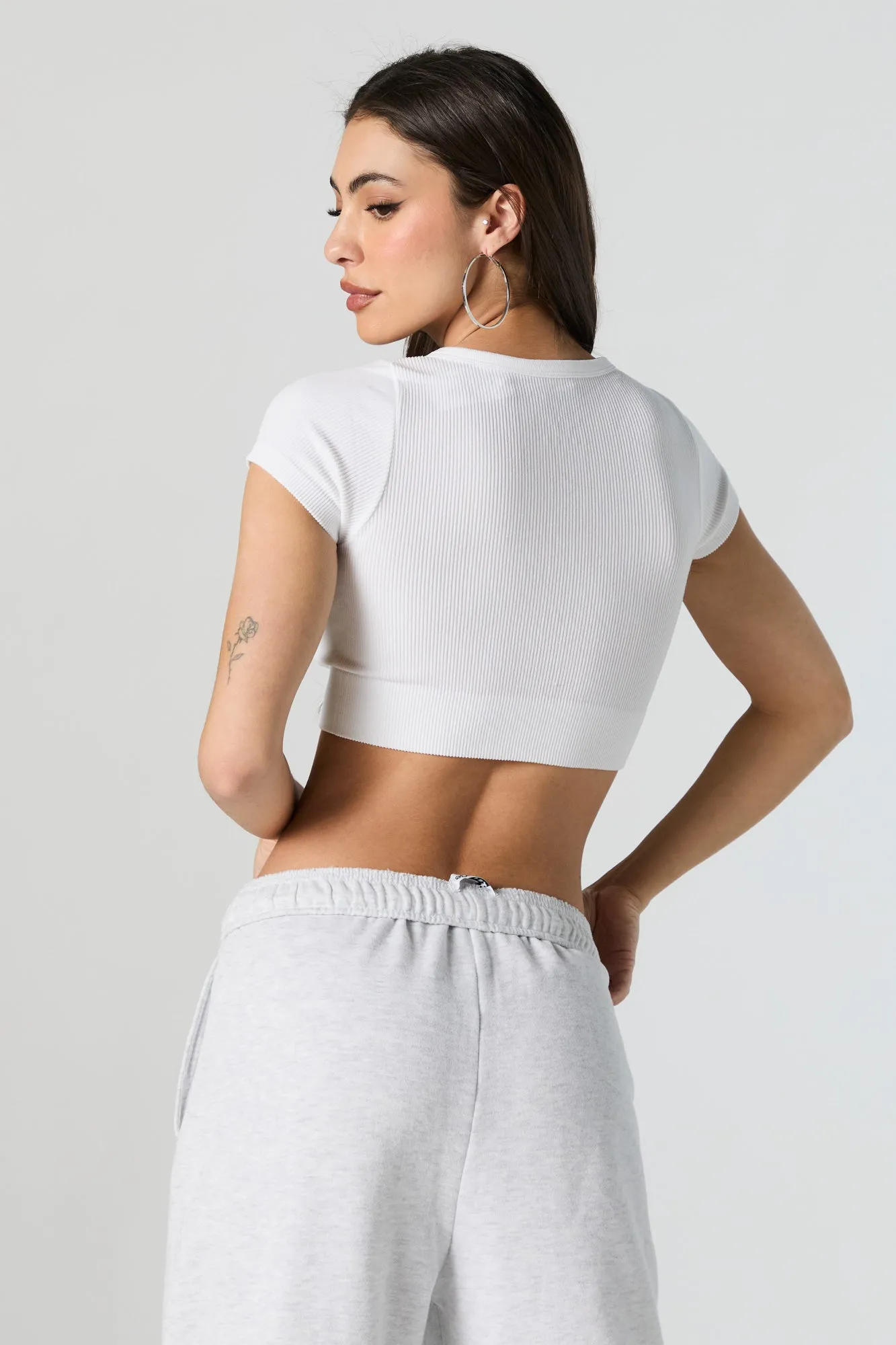 Seamless Ribbed V-Neck Ultra Cropped T-Shirt sold by Urban Planet product image thumbnail 2