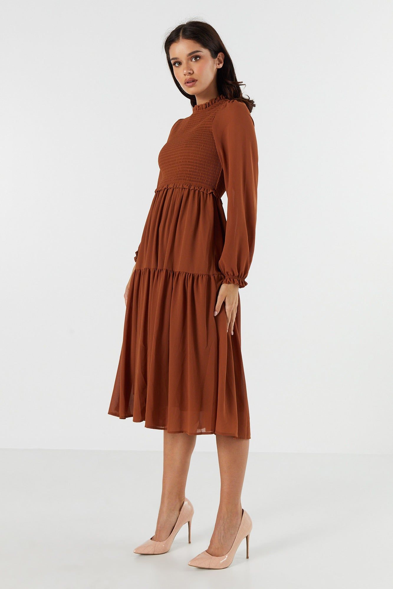 Smocked Tiered Long Sleeve Maxi Dress sold by Urban Planet product image thumbnail 3