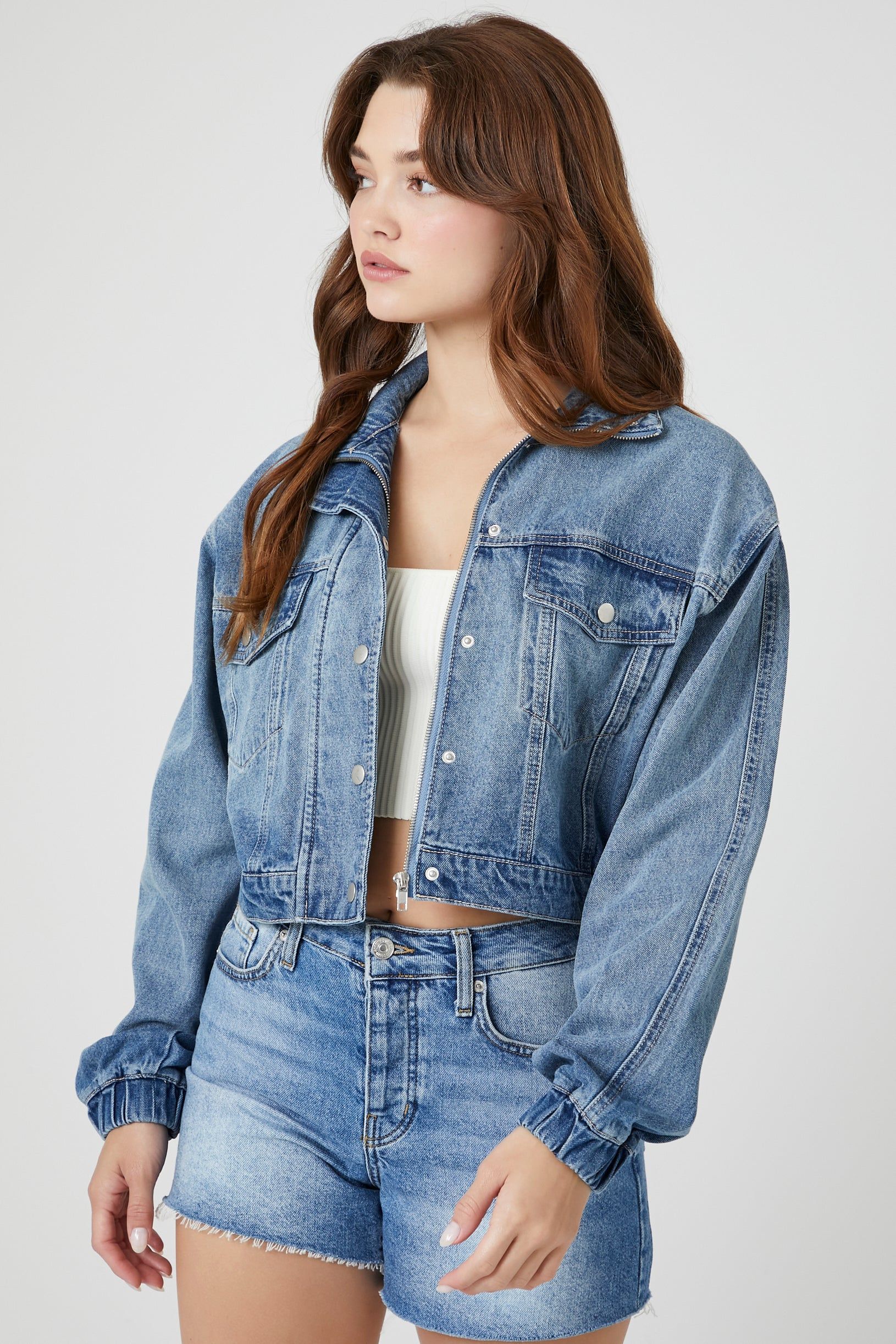 Cropped Denim Trucker Jacket sold by Urban Planet product image thumbnail 3