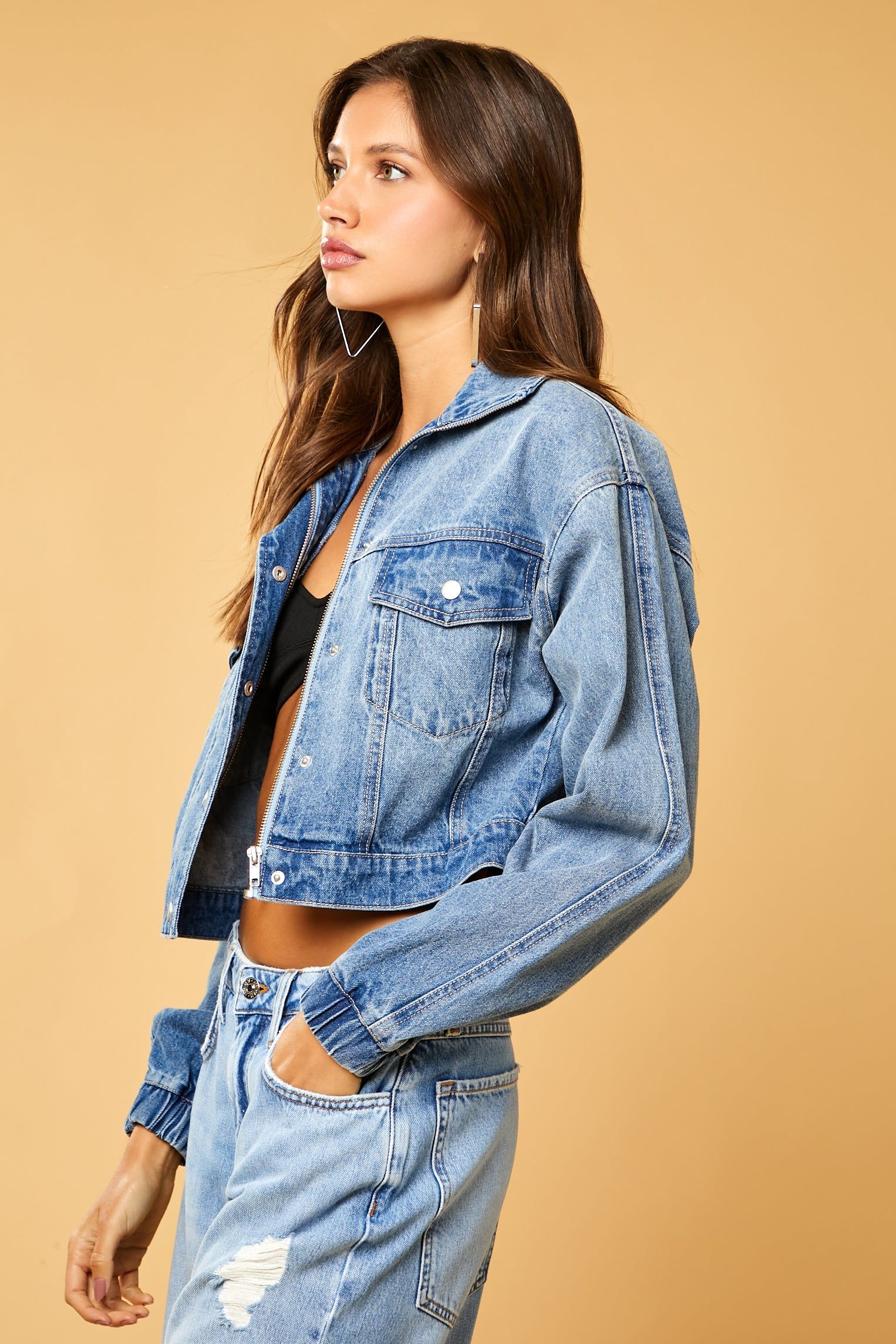 Cropped Denim Trucker Jacket sold by Urban Planet