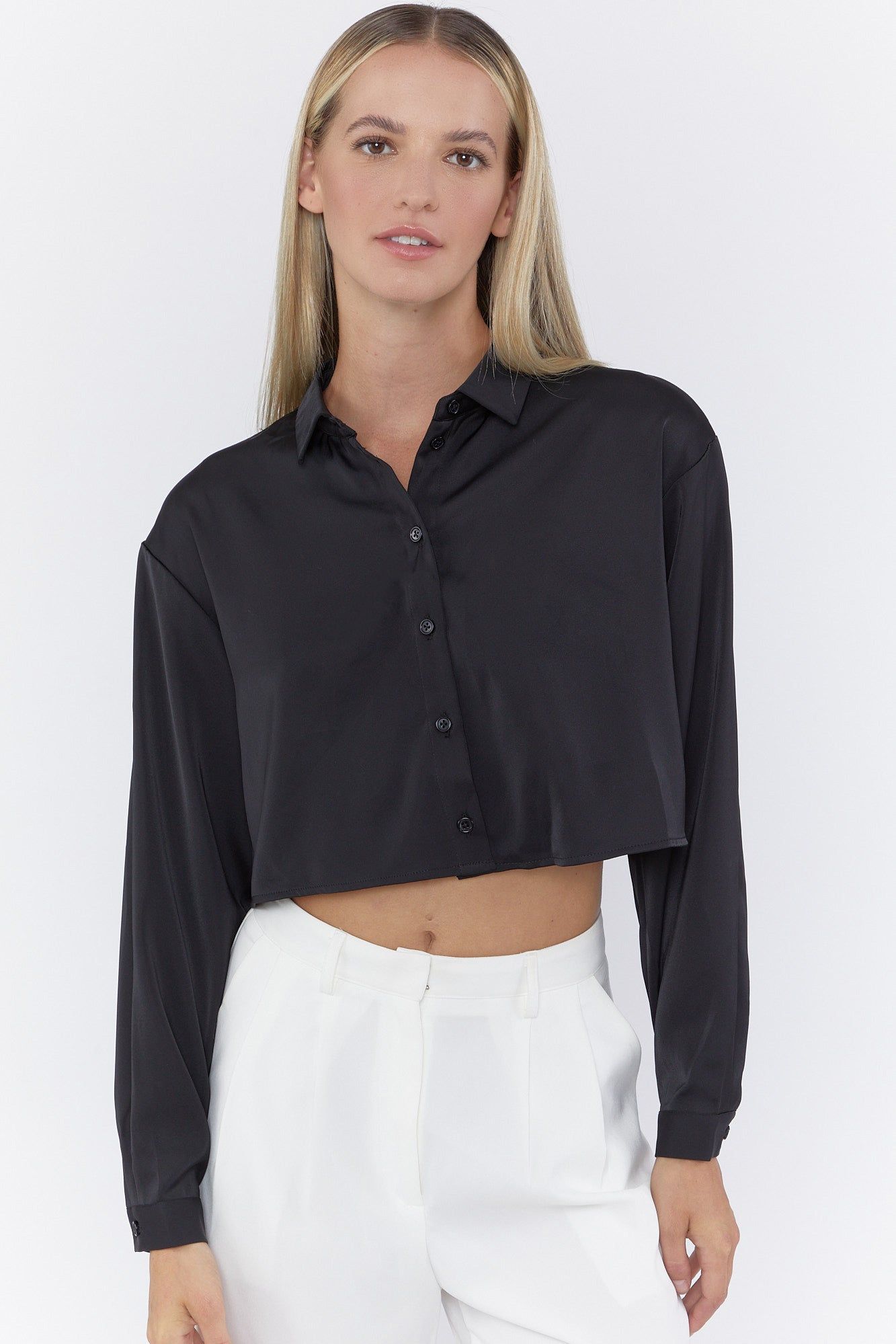Satin Button-Up Crop Top sold by Urban Planet product image thumbnail 4