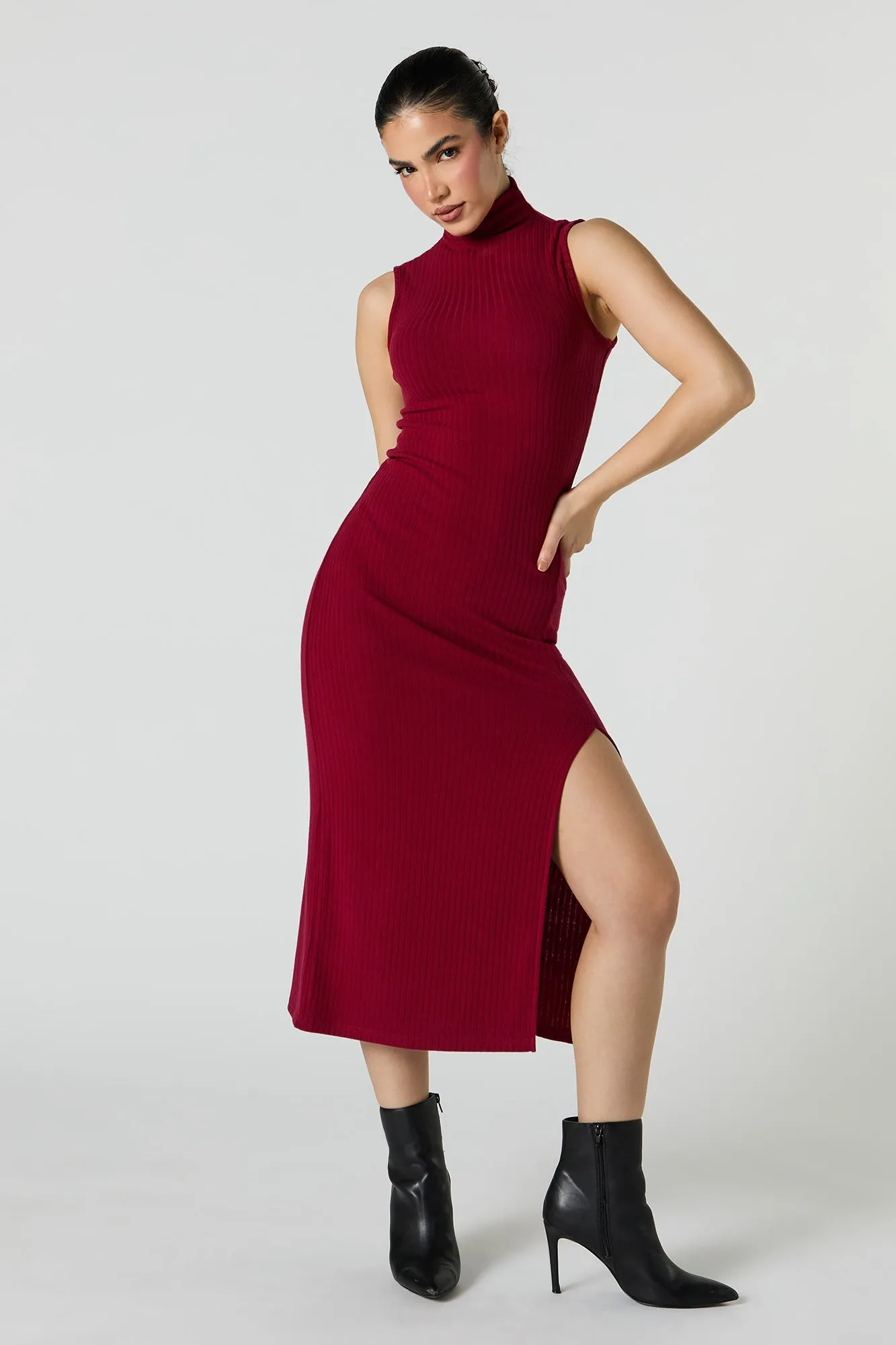 Ribbed Mock Neck Slit Midi Dress sold by Urban Planet product image thumbnail 5
