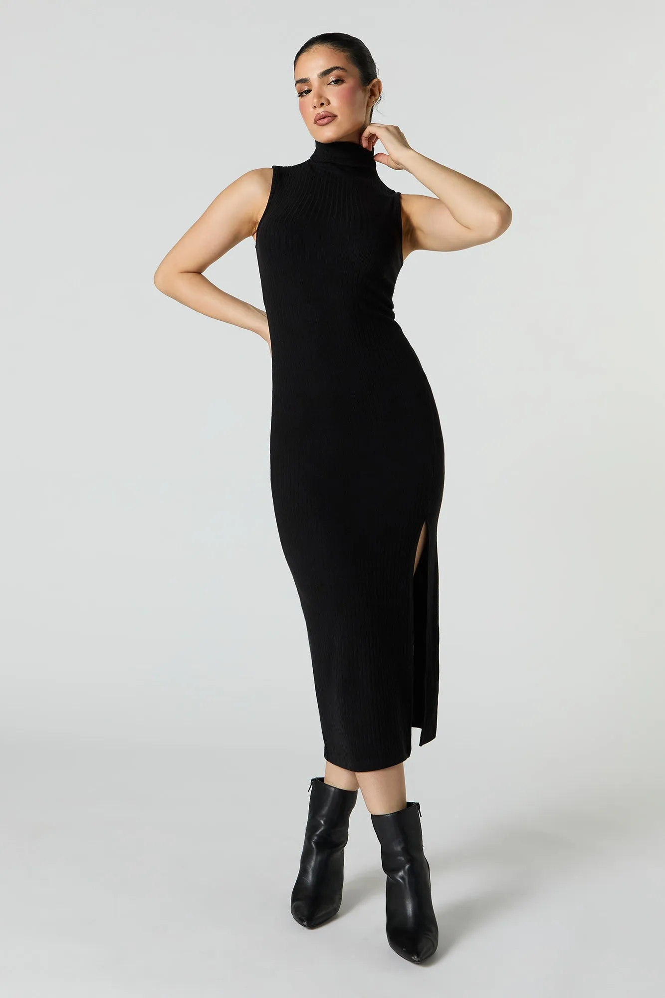 Ribbed Mock Neck Slit Midi Dress sold by Urban Planet product image thumbnail 4