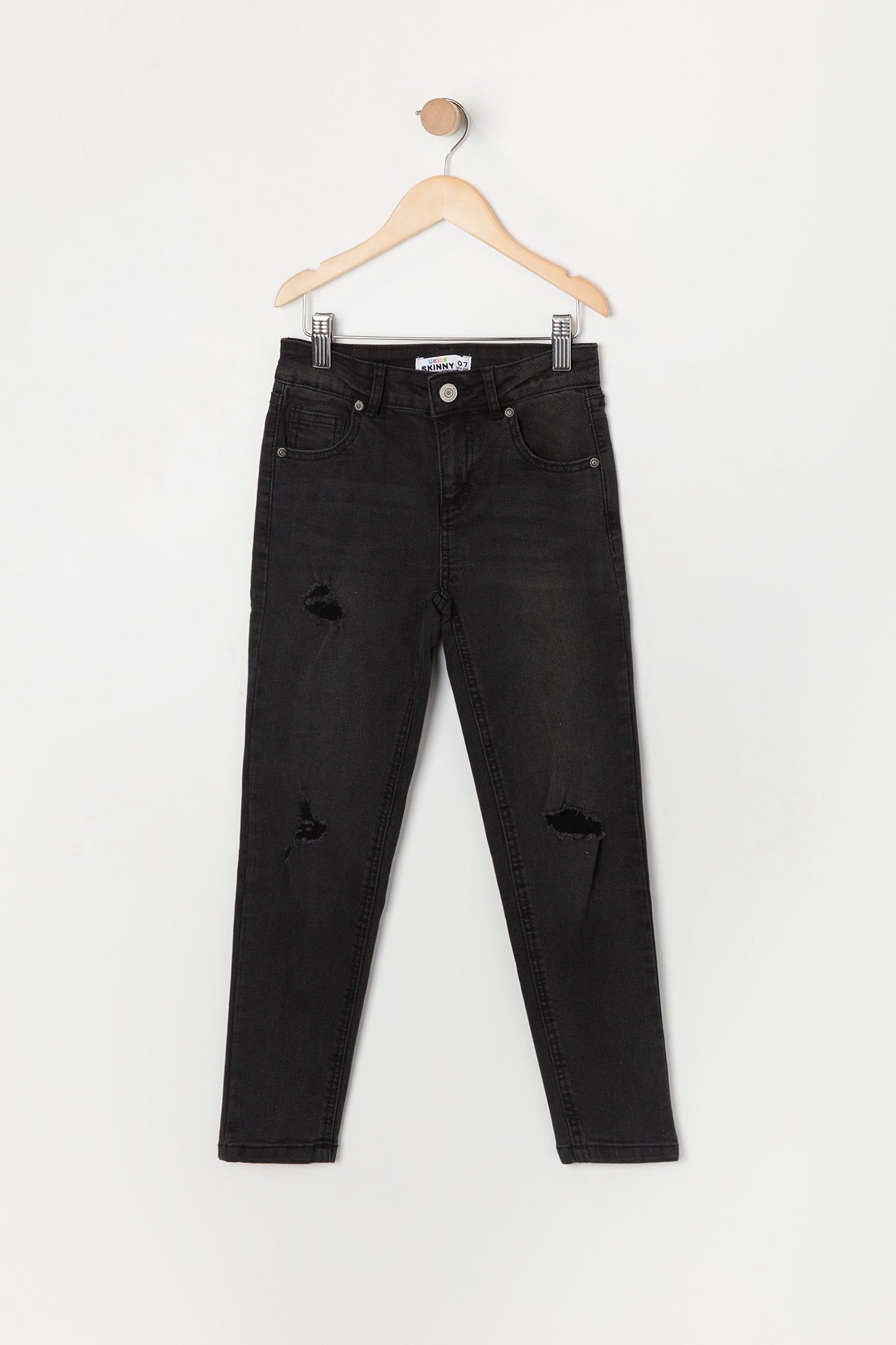 Girls Miami Black Wash Mid Rise Distressed Skinny Jean sold by Urban Planet product image thumbnail 3