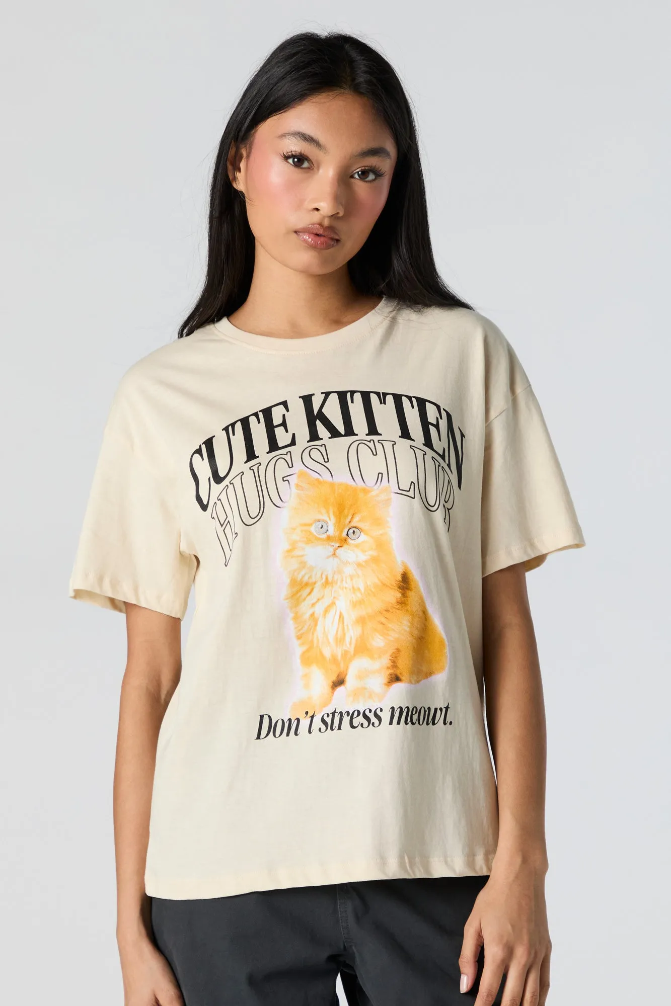 Cute Kitten Club Graphic Boyfriend T-Shirt sold by Urban Planet