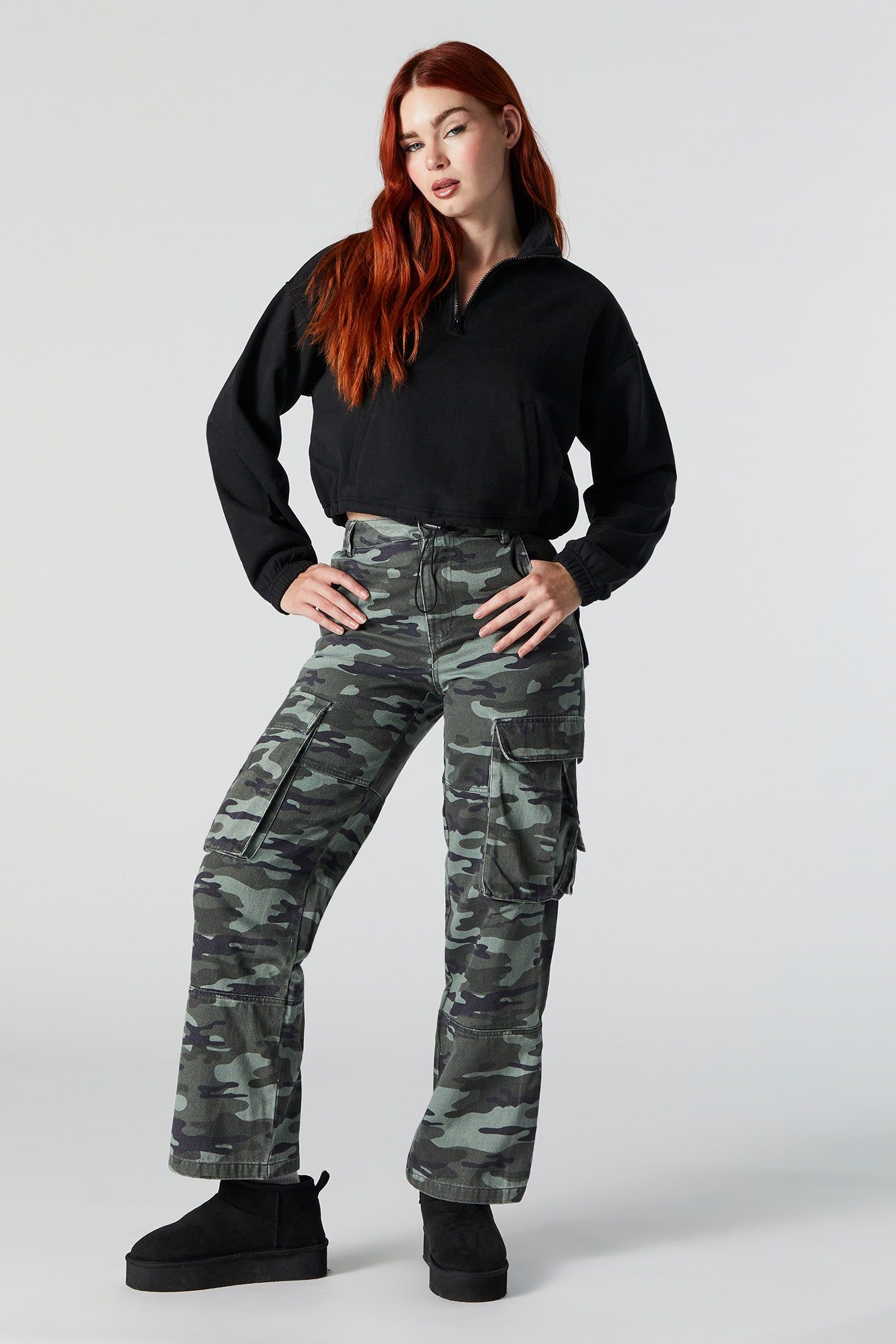 Fleece Quarter Zip Cropped Sweatshirt sold by Urban Planet product image thumbnail 3