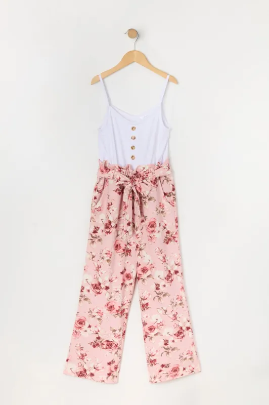 Girls Rose Print Belted Jumpsuit sold by Urban Planet