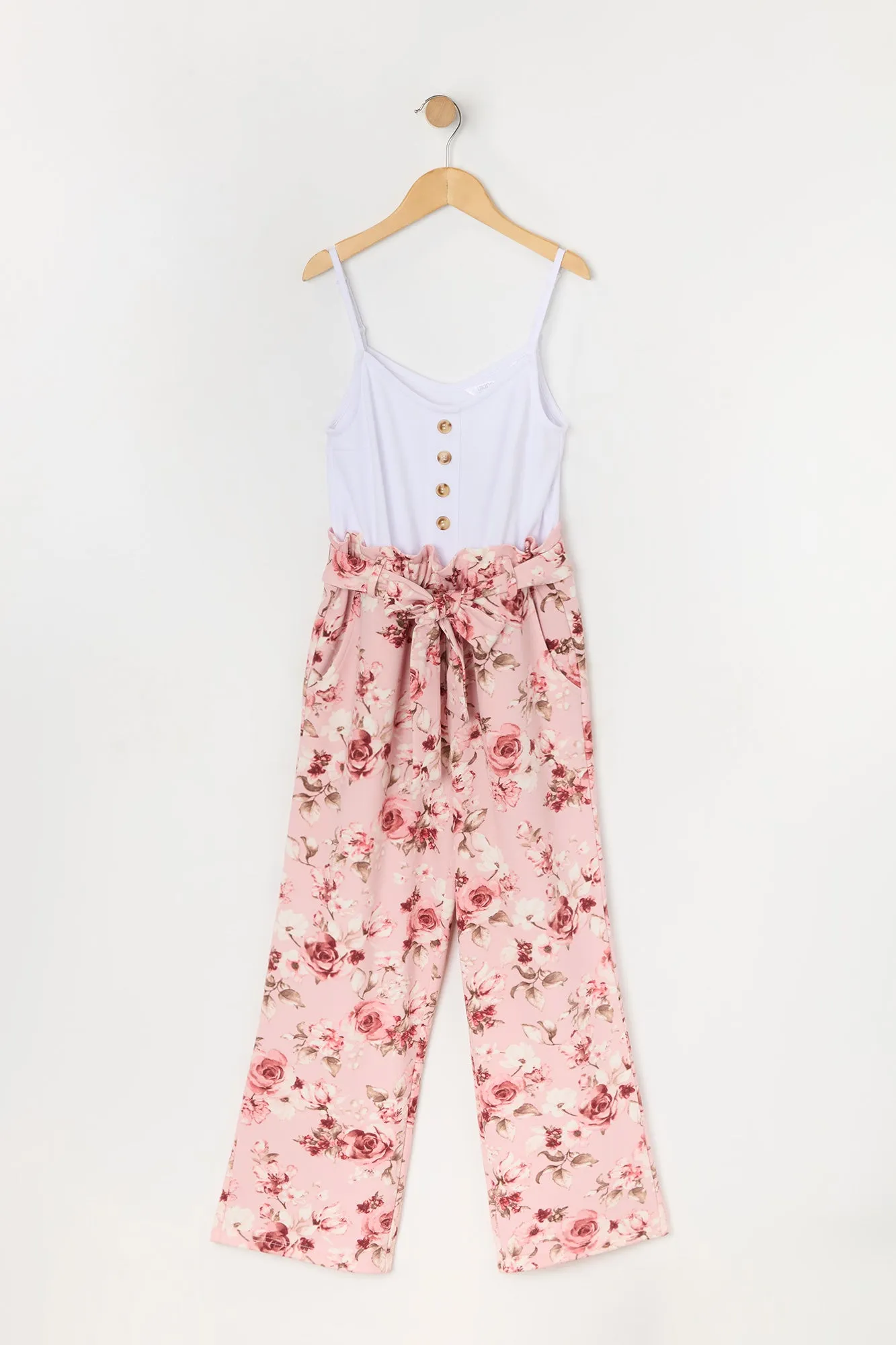 Girls Rose Print Belted Jumpsuit sold by Urban Planet