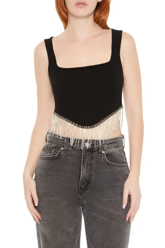 Rhinestone Fringe Knit Crop Top sold by Urban Planet