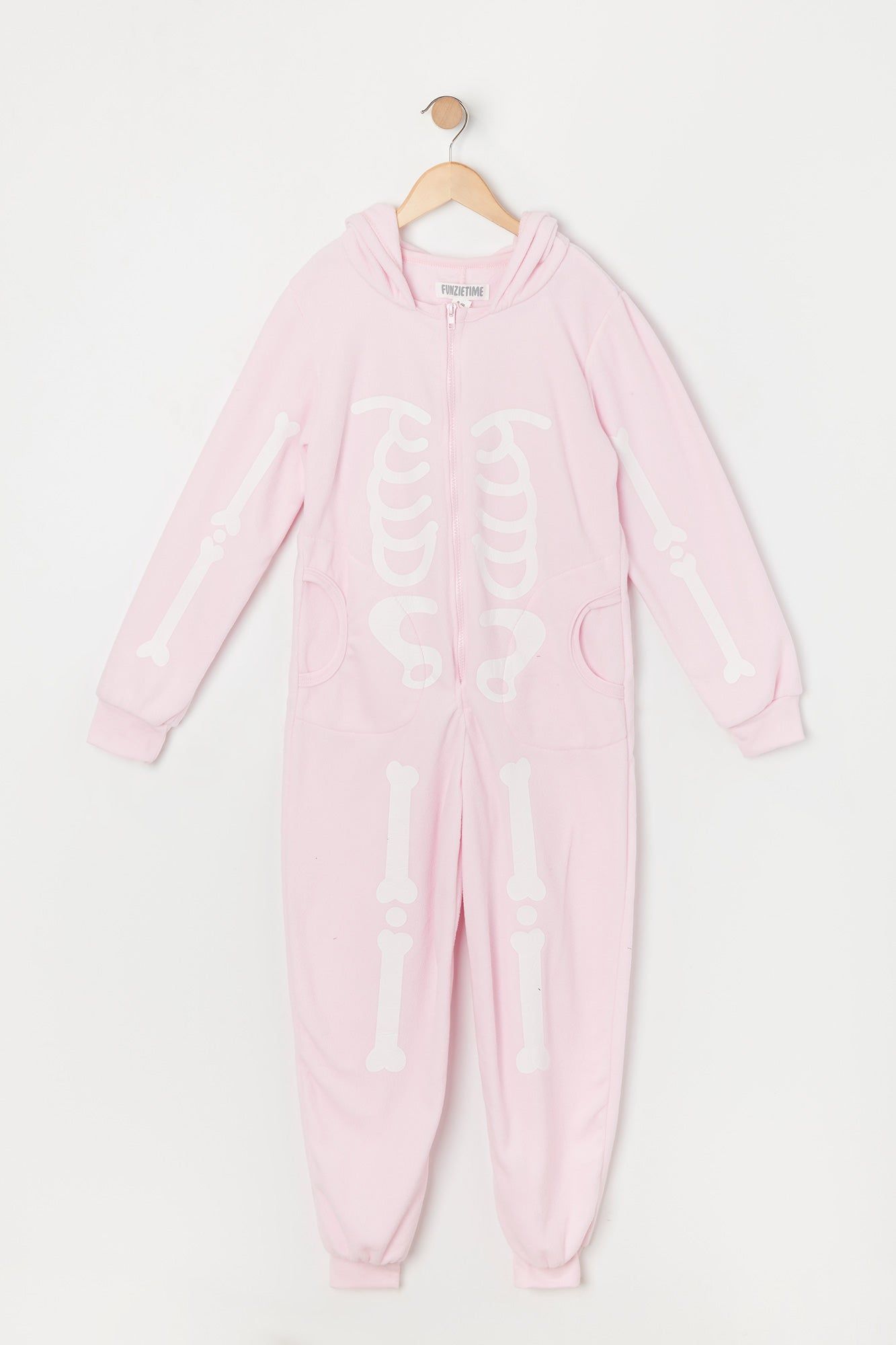 Girls Fleece Pink Skeleton Onesie sold by Urban Planet