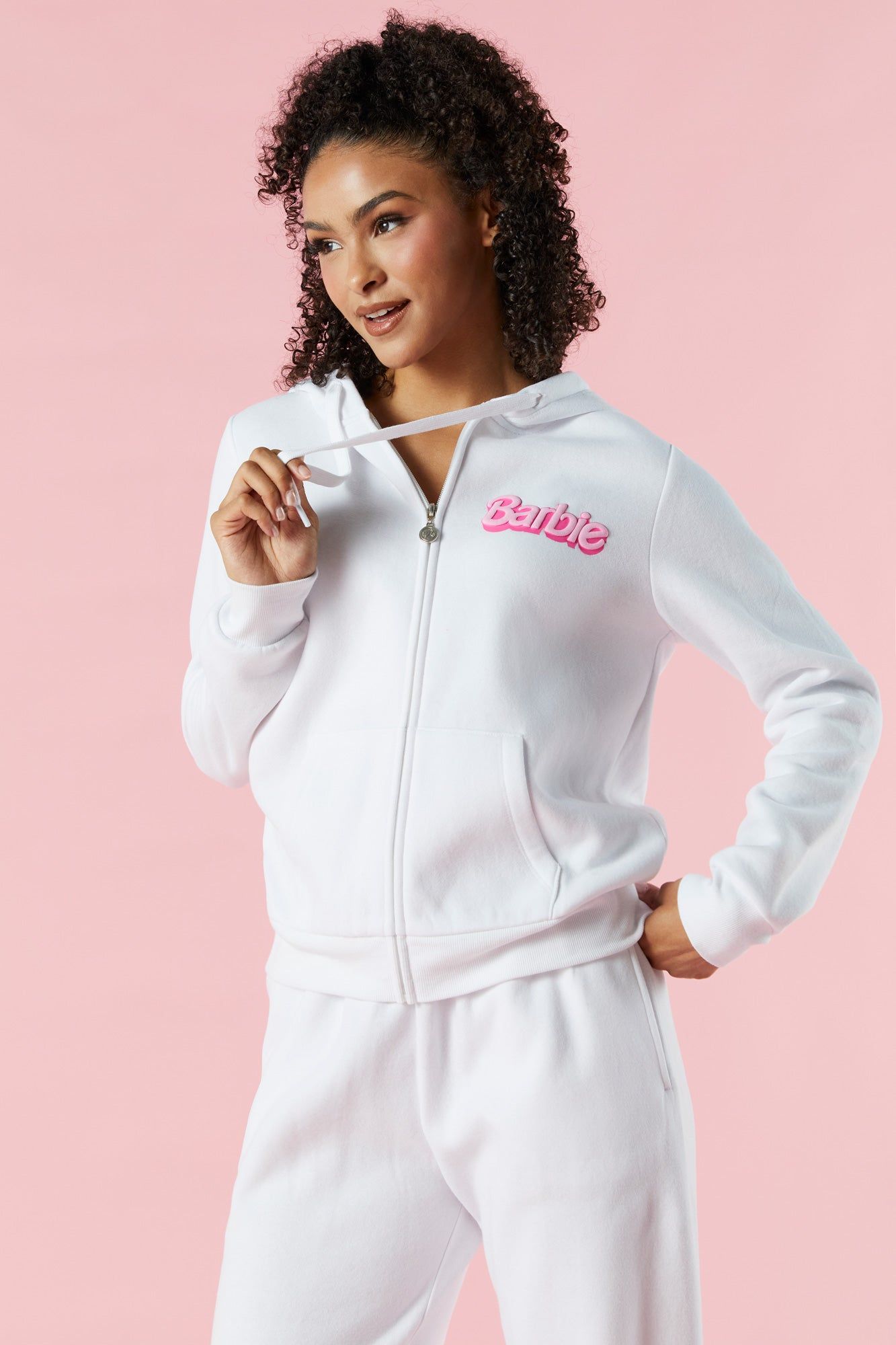 Barbie™ White Fleece Zip-Up Hoodie sold by Urban Planet