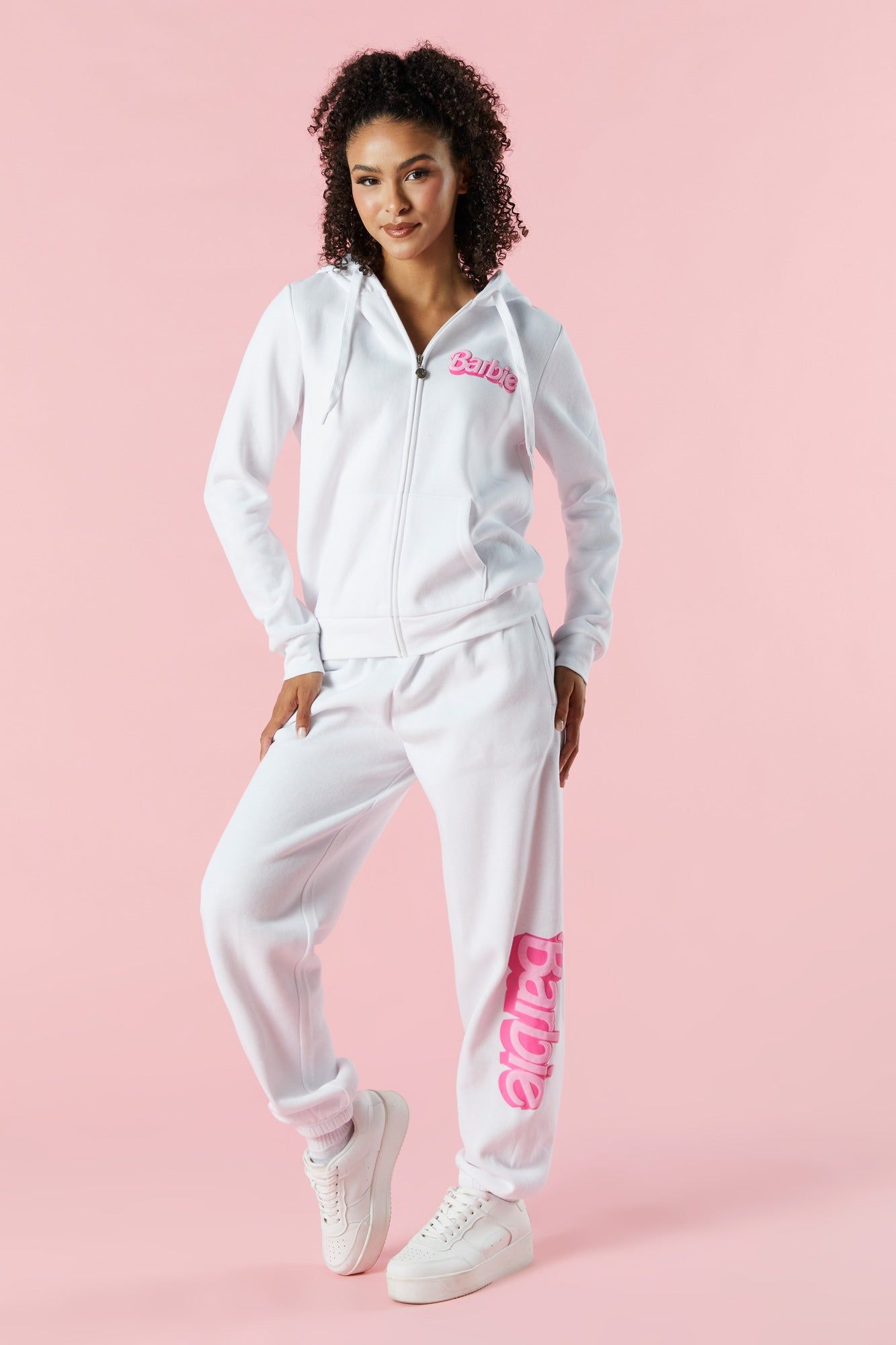 Barbie™ White Fleece Zip-Up Hoodie sold by Urban Planet product image thumbnail 3
