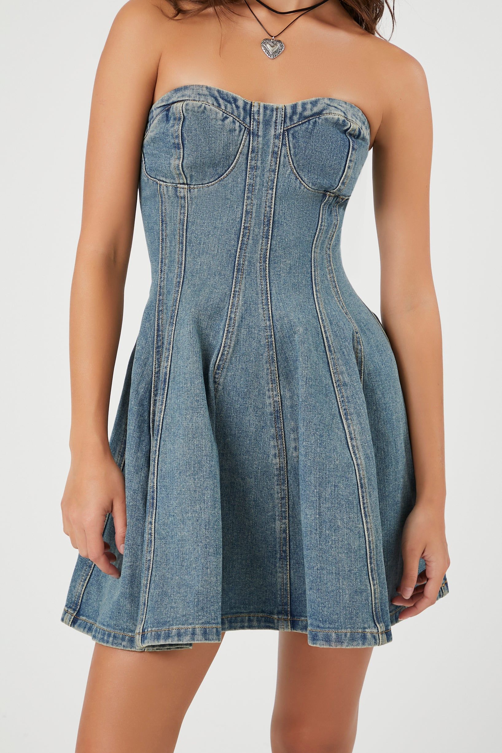 Denim Bustier Sweetheart Mini Dress sold by Urban Planet product image thumbnail 6