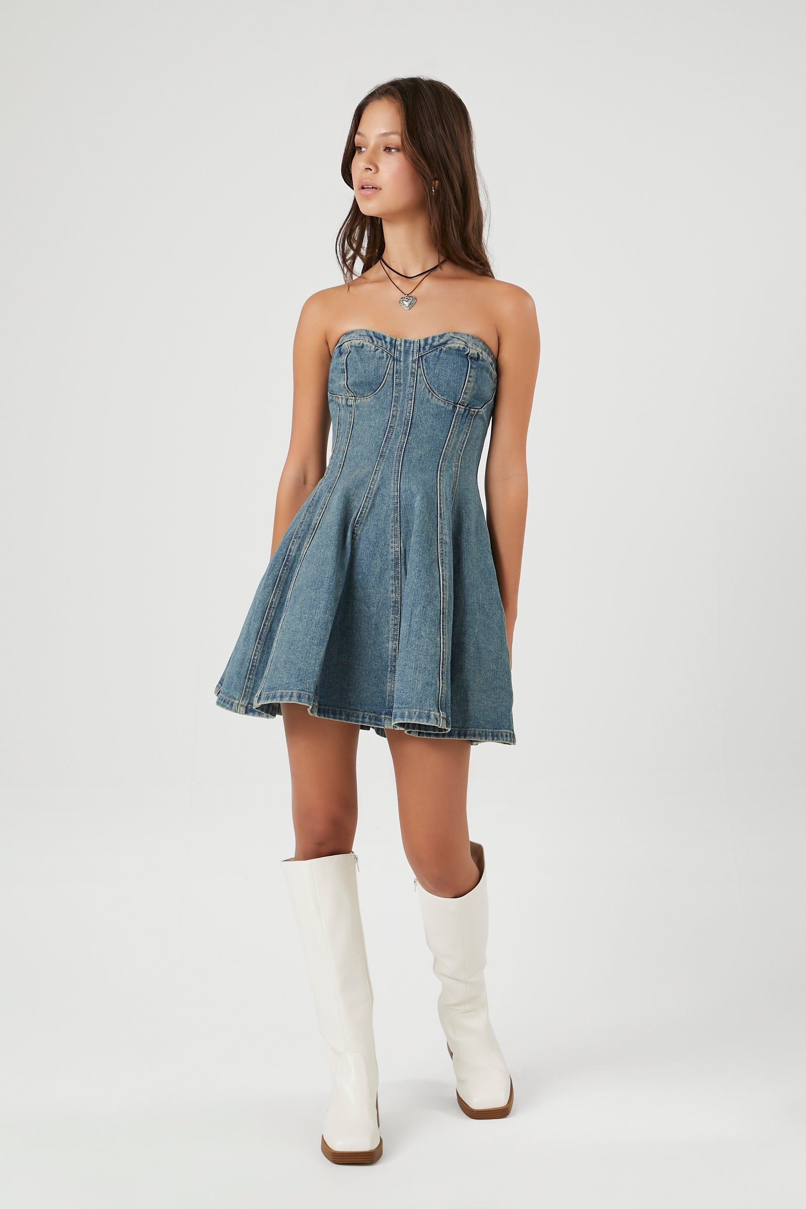 Denim Bustier Sweetheart Mini Dress sold by Urban Planet product image thumbnail 5