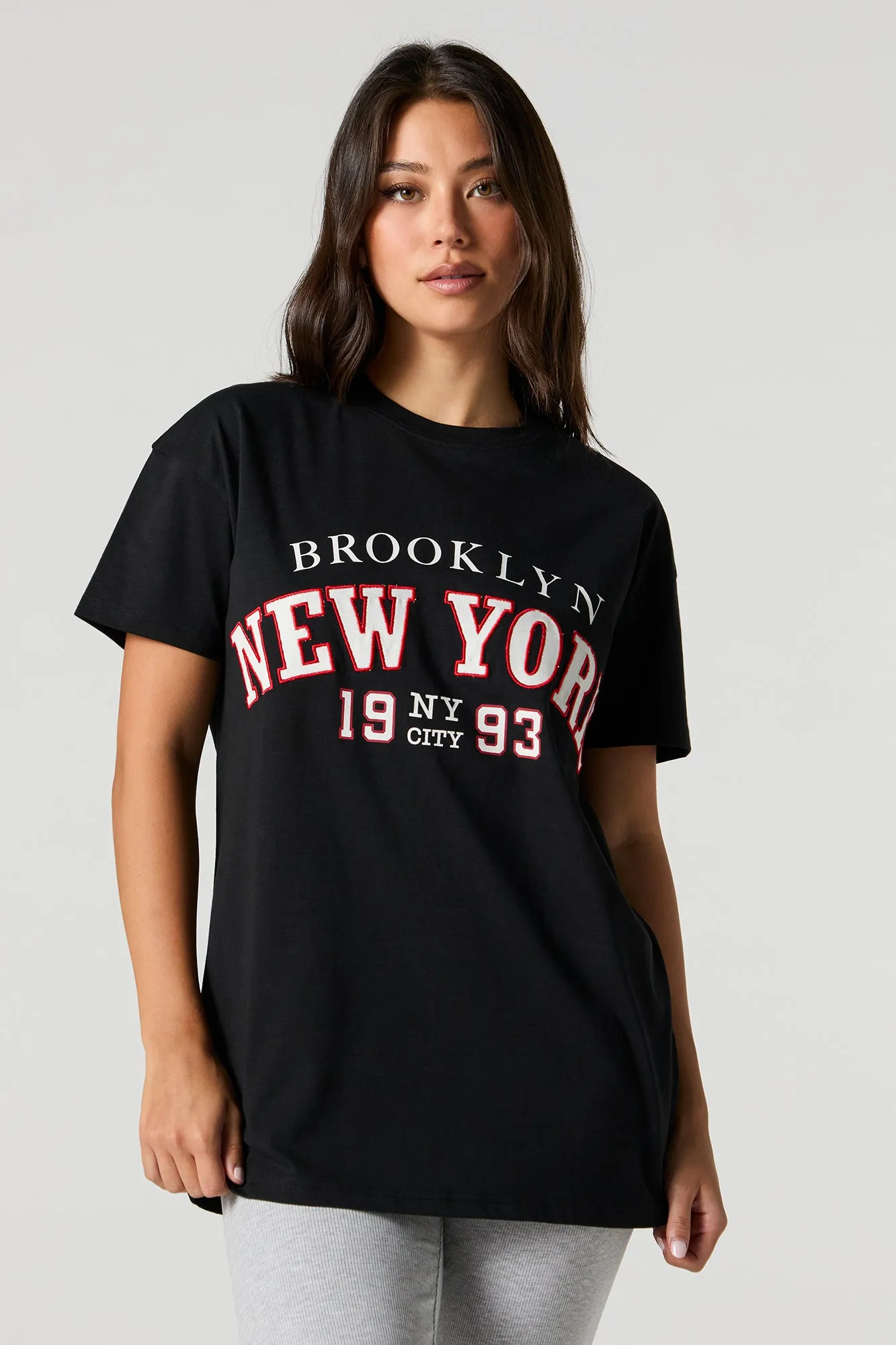 T-shirt tunique avec motif brodé Brooklyn New York en sergé sold by Urban Planet