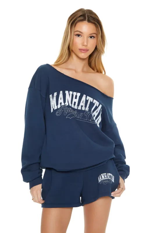 Chandail en molleton à épaules dénudées avec imprimé Manhattan Running Club sold by Urban Planet