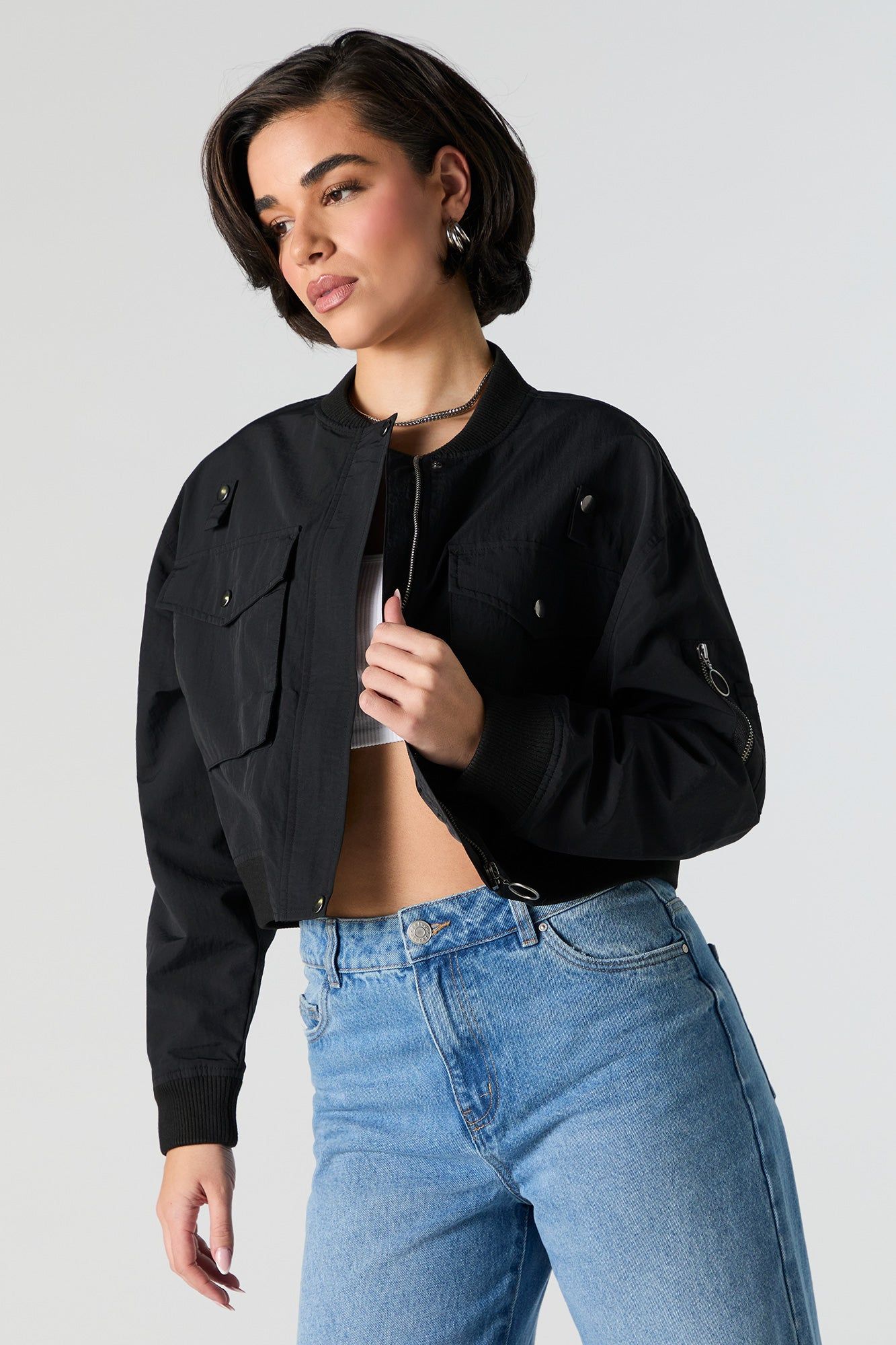 Nylon Cropped Bomber Jacket sold by Urban Planet product image thumbnail 2