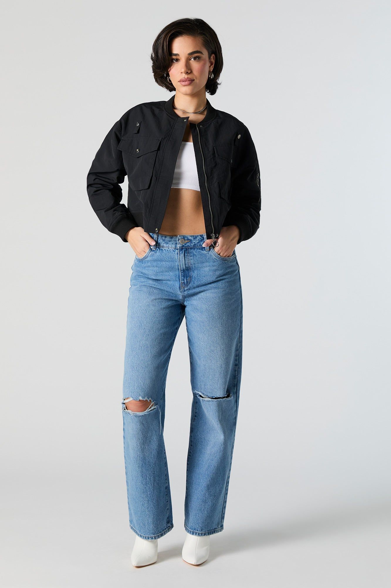 Nylon Cropped Bomber Jacket sold by Urban Planet product image thumbnail 4