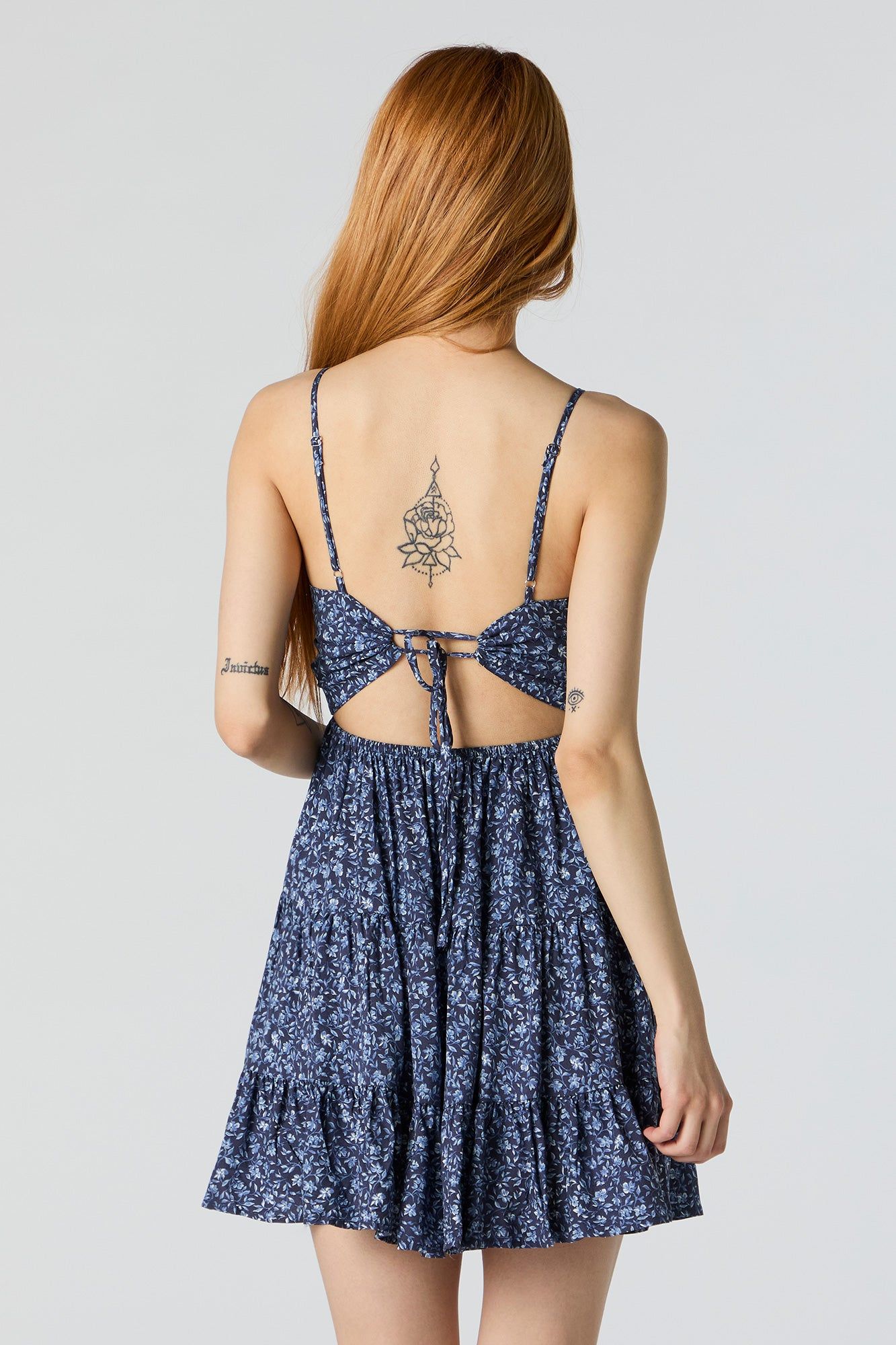 Blue Floral Tiered Mini Dress with Built In Bra Cups sold by Urban Planet product image thumbnail 2