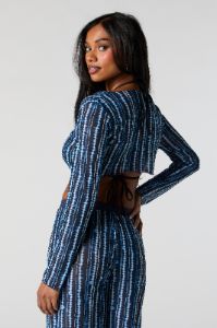 Printed Mesh Front Tie Long Sleeve Cover Up sold by Urban Planet