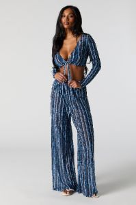 Printed Mesh Front Tie Long Sleeve Cover Up sold by Urban Planet