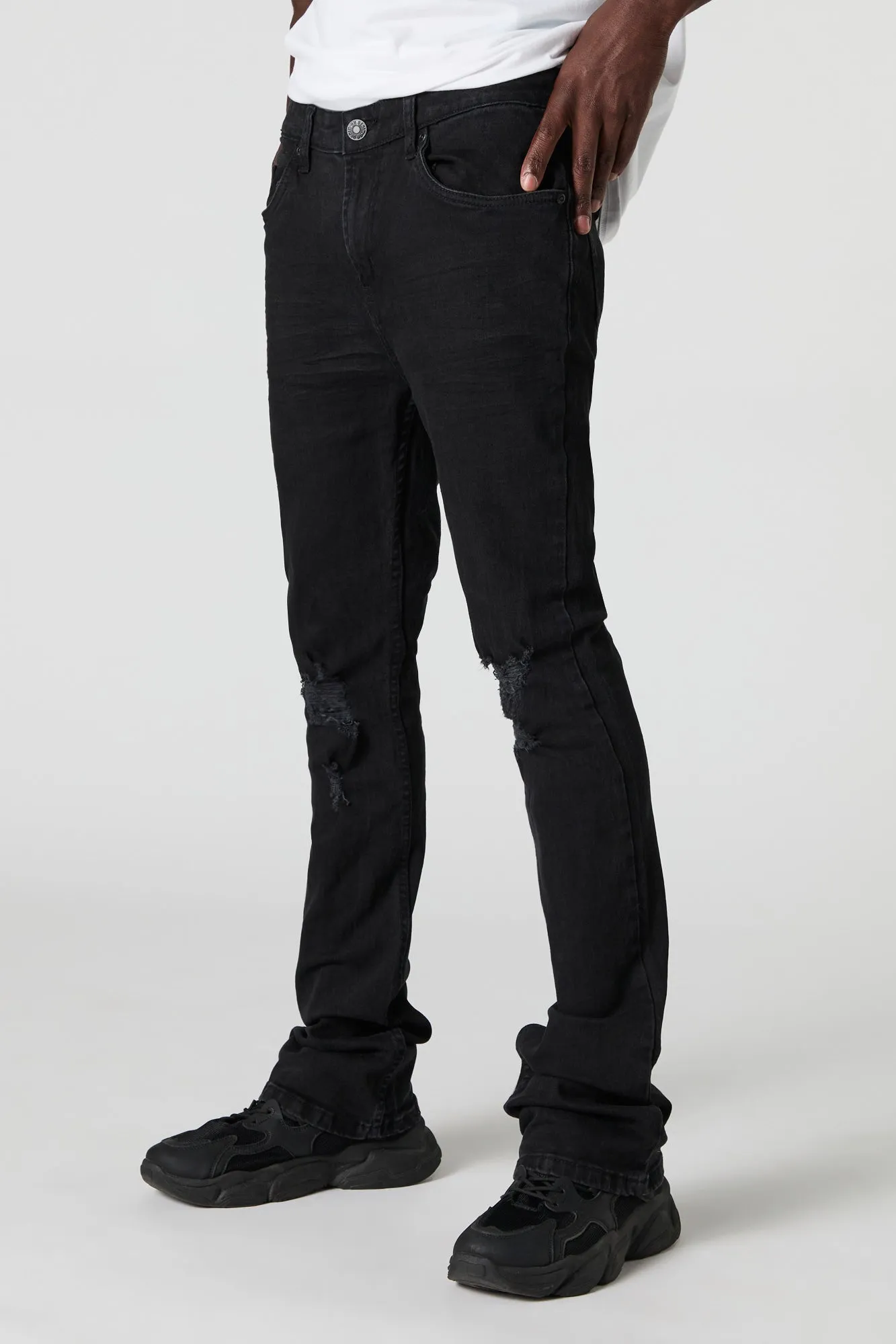 Jean ajusté d'aspect usé avec taille empilée sold by Urban Planet product image thumbnail 4