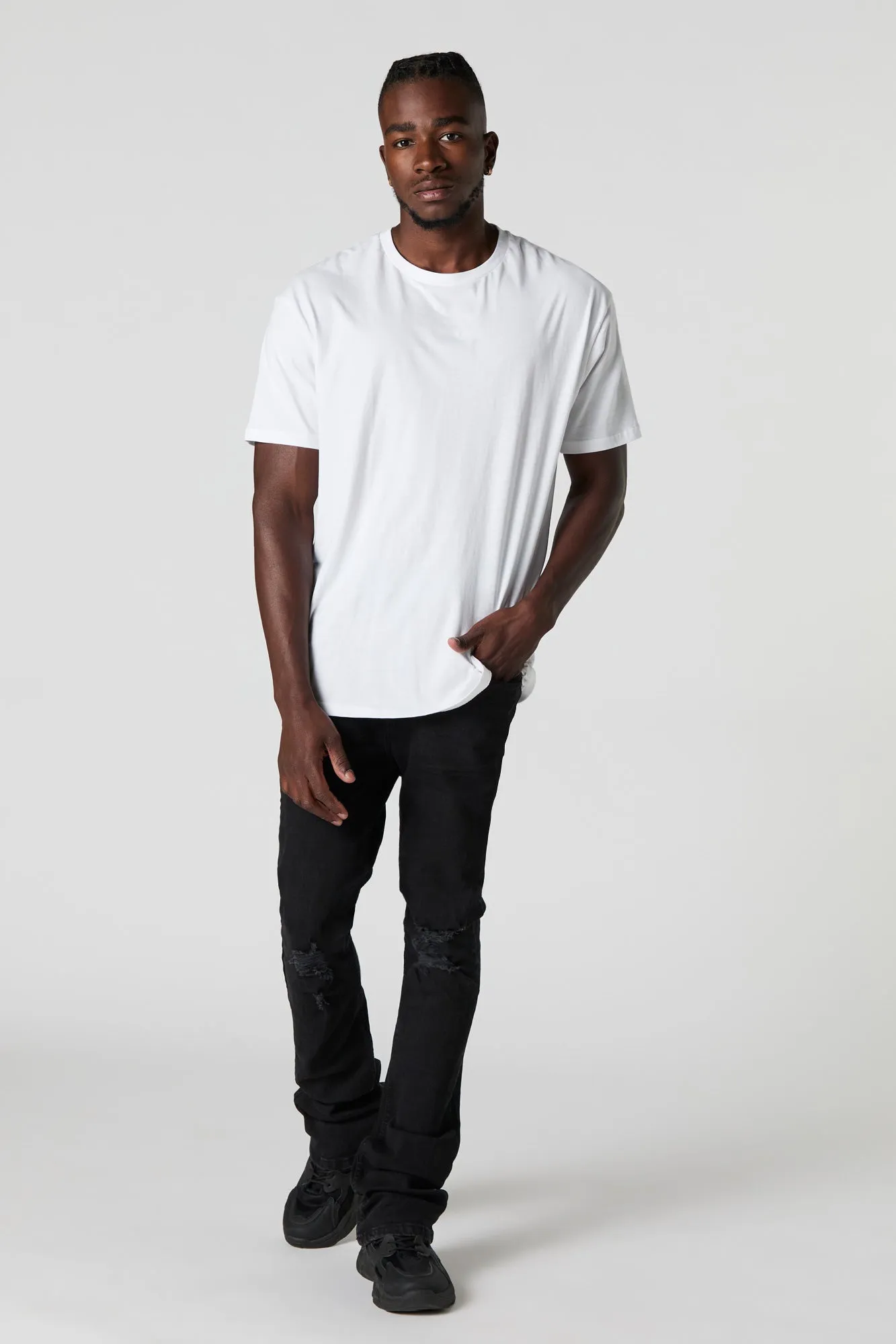 Jean ajusté d'aspect usé avec taille empilée sold by Urban Planet product image thumbnail 5