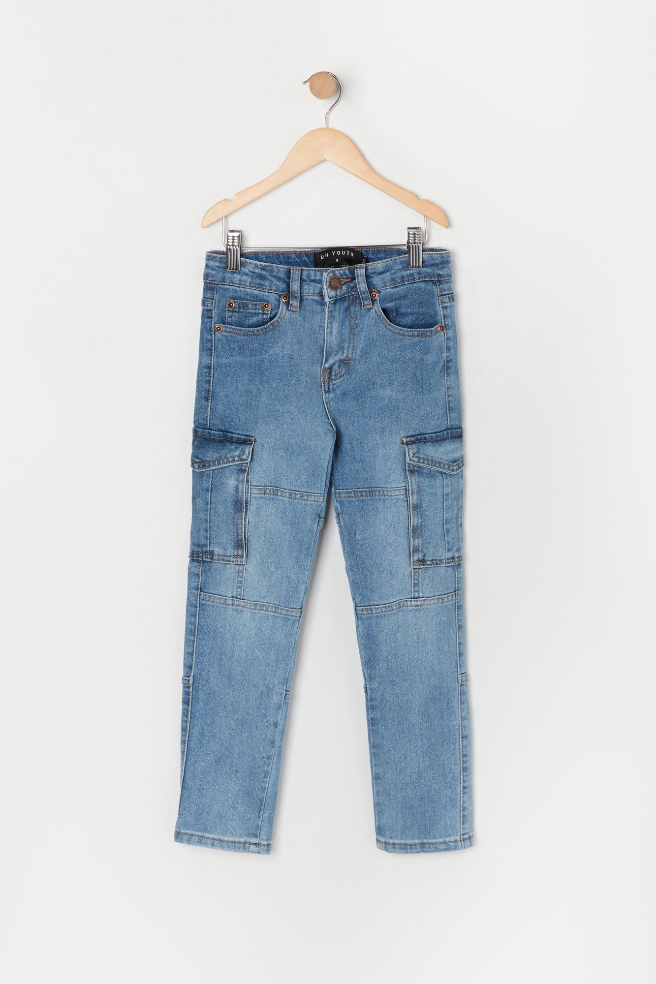 Boys Medium Wash Denim Cargo Skinny Jean sold by Urban Planet