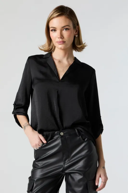 Collared Rolled Sleeve Top sold by Urban Planet