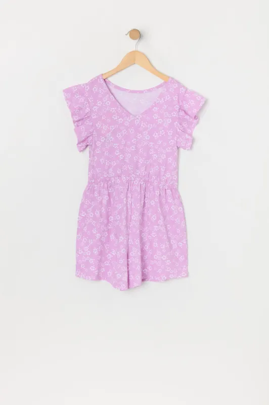 Girls Floral Print Flutter Sleeve Romper sold by Urban Planet