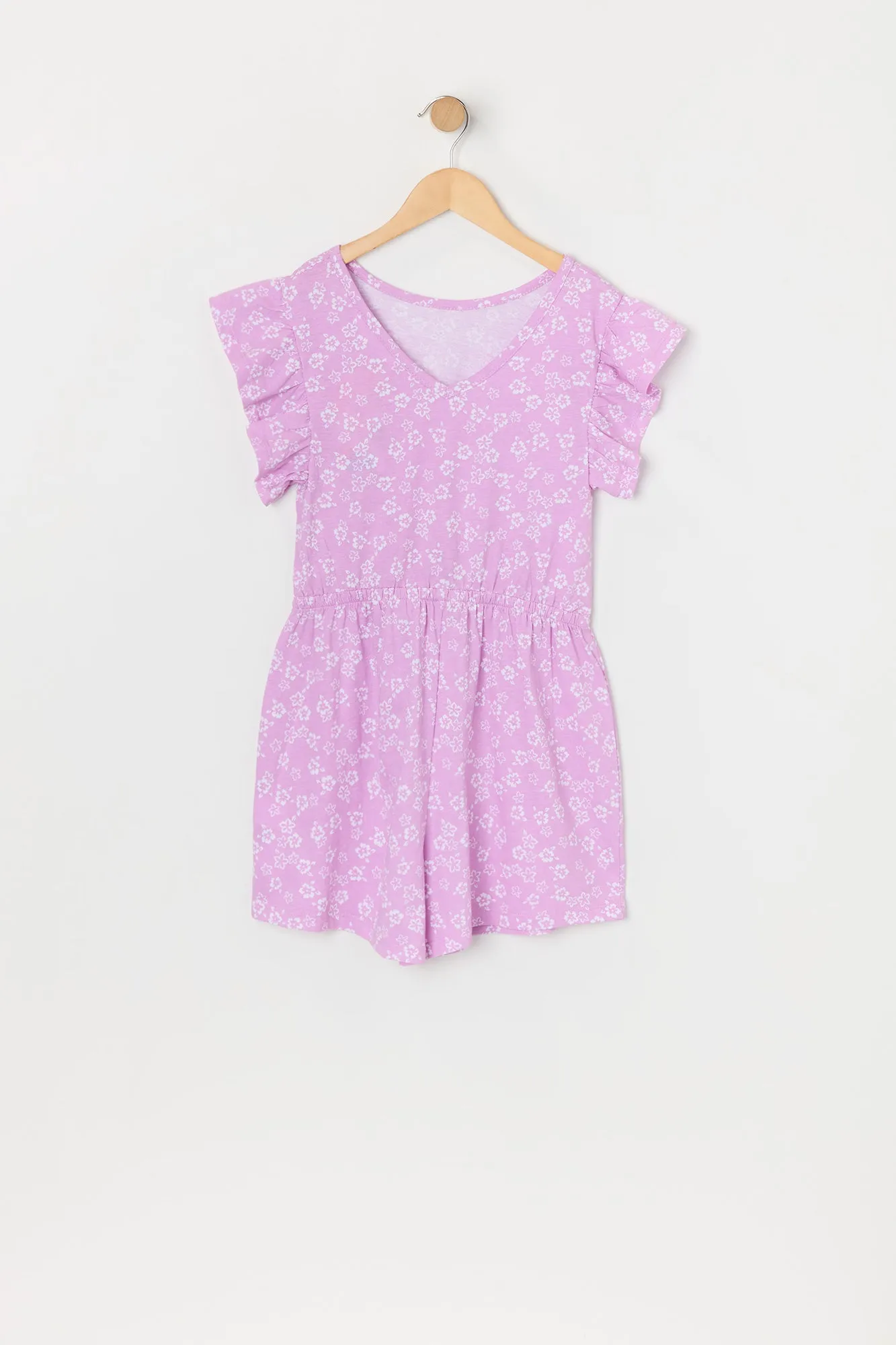 Girls Floral Print Flutter Sleeve Romper sold by Urban Planet