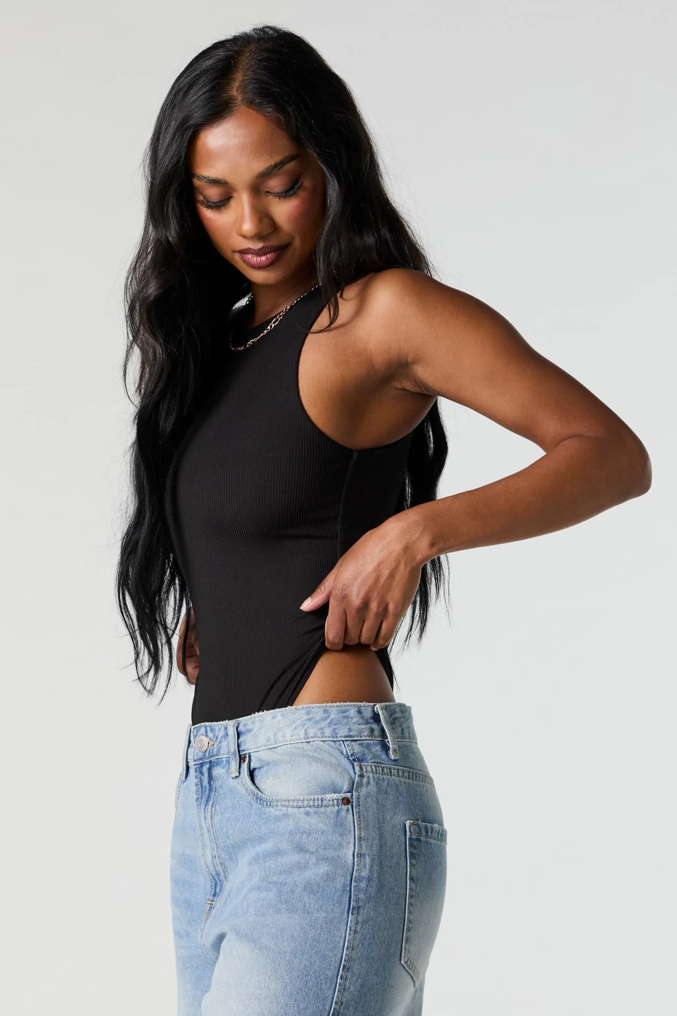 Contour Ribbed High Neck Tank Bodysuit sold by Urban Planet product image thumbnail 2